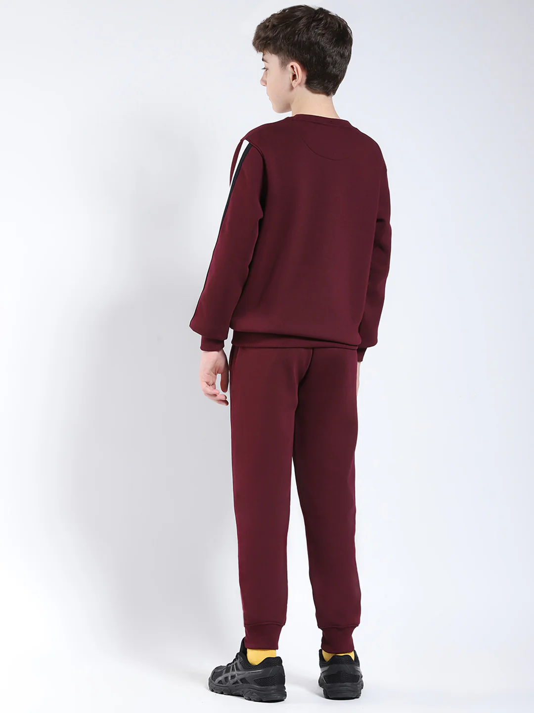Boys Maroon Printed Round Neck Full Sleeve Winter Tracksuit - Image 5