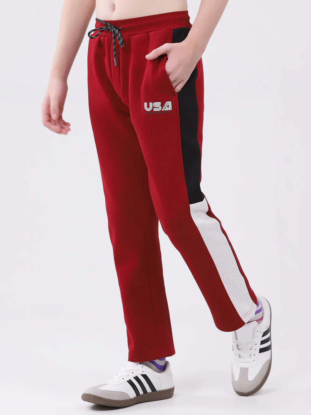 Boys Maroon Printed Round Neck Full Sleeve Winter Tracksuit - Image 7