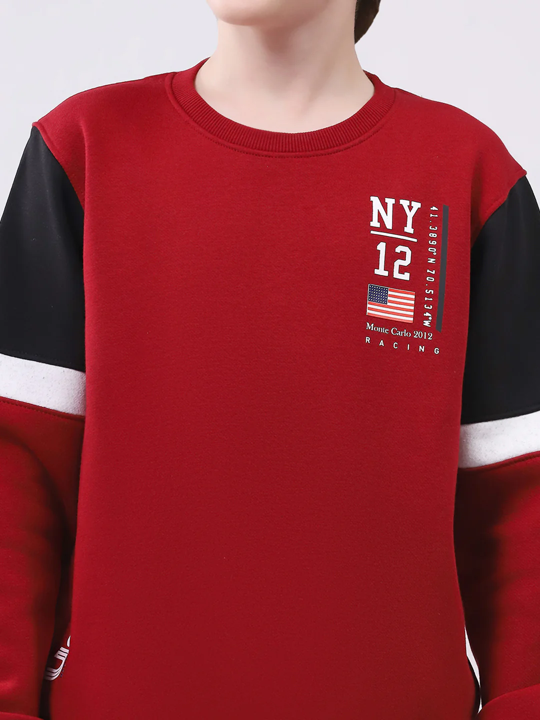 Boys Maroon Printed Round Neck Full Sleeve Winter Tracksuit - Image 8