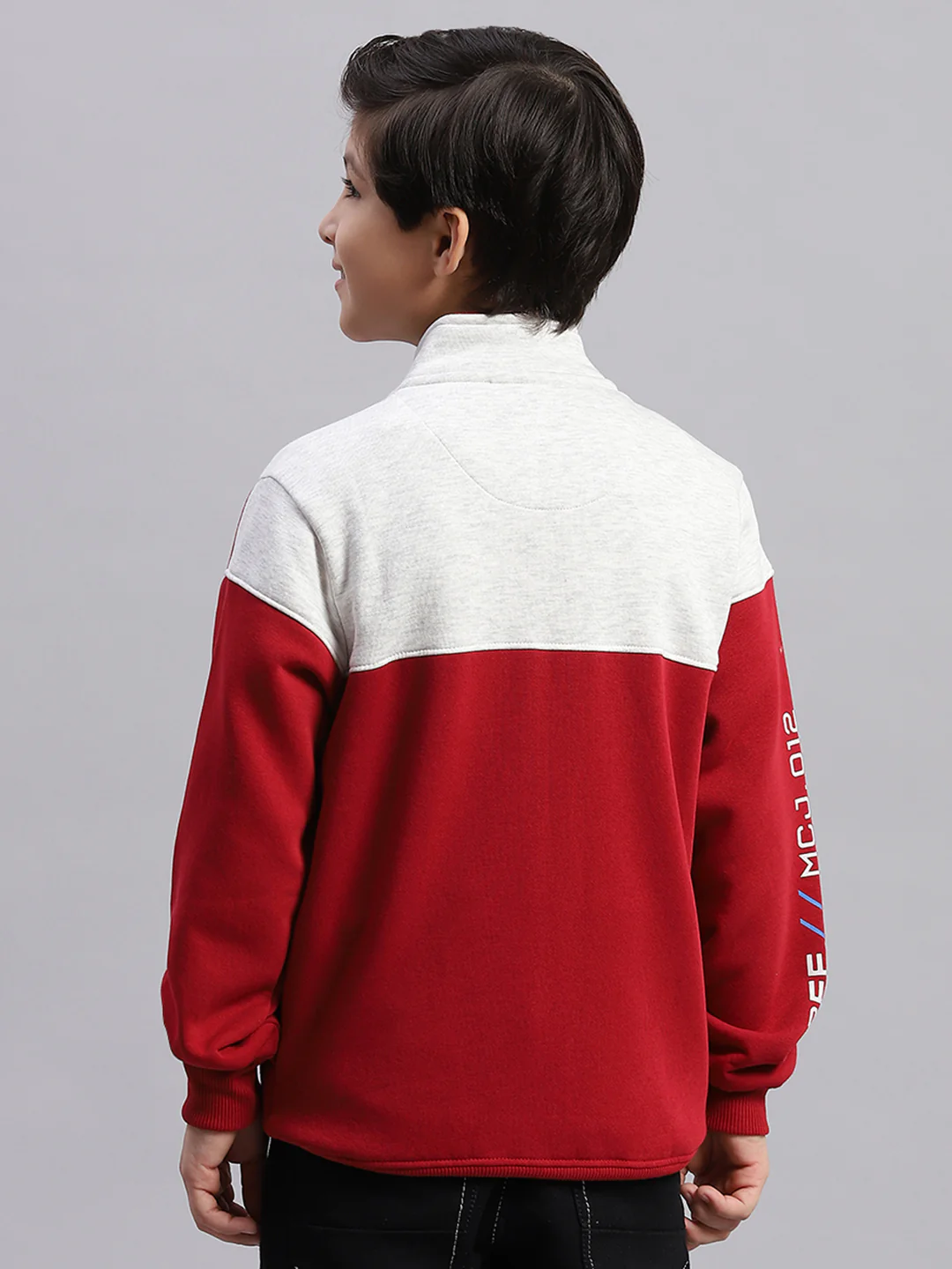 Boys Maroon Printed Stand Collar Full Sleeve Sweatshirt - Image 5