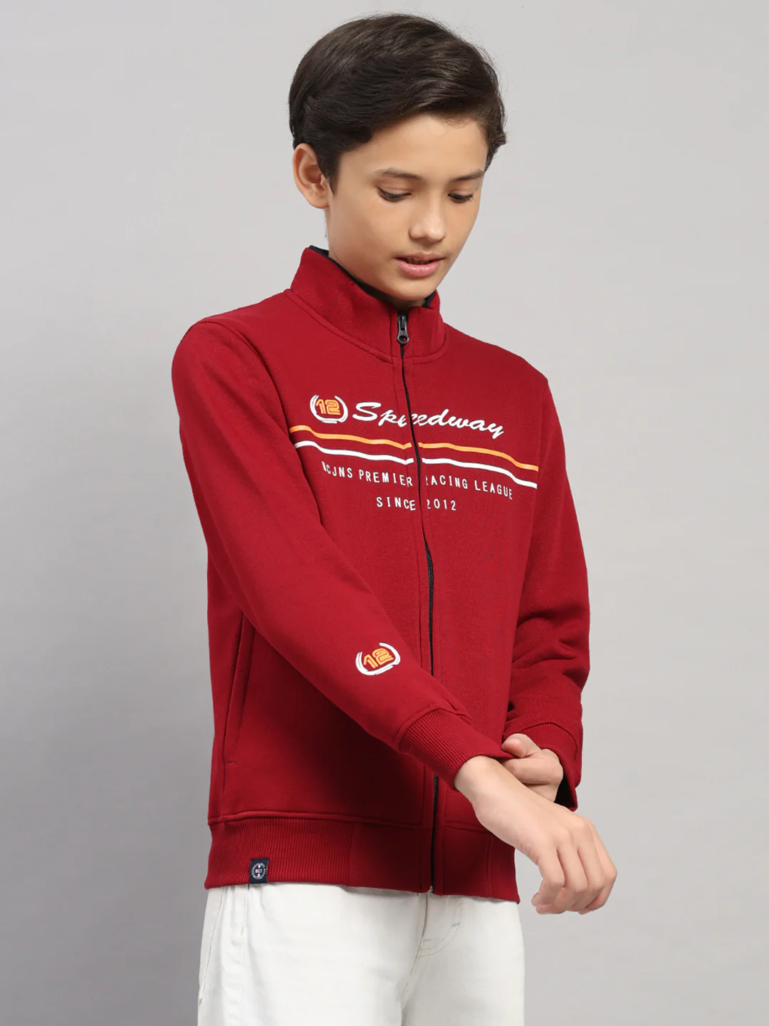 Boys Maroon Printed Turtle Neck Full Sleeve Sweatshirt - Image 4
