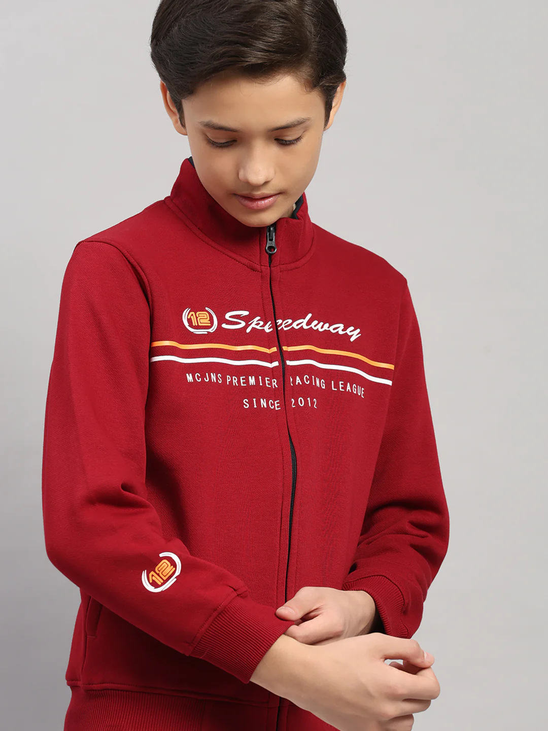 Boys Maroon Printed Turtle Neck Full Sleeve Sweatshirt - Image 7