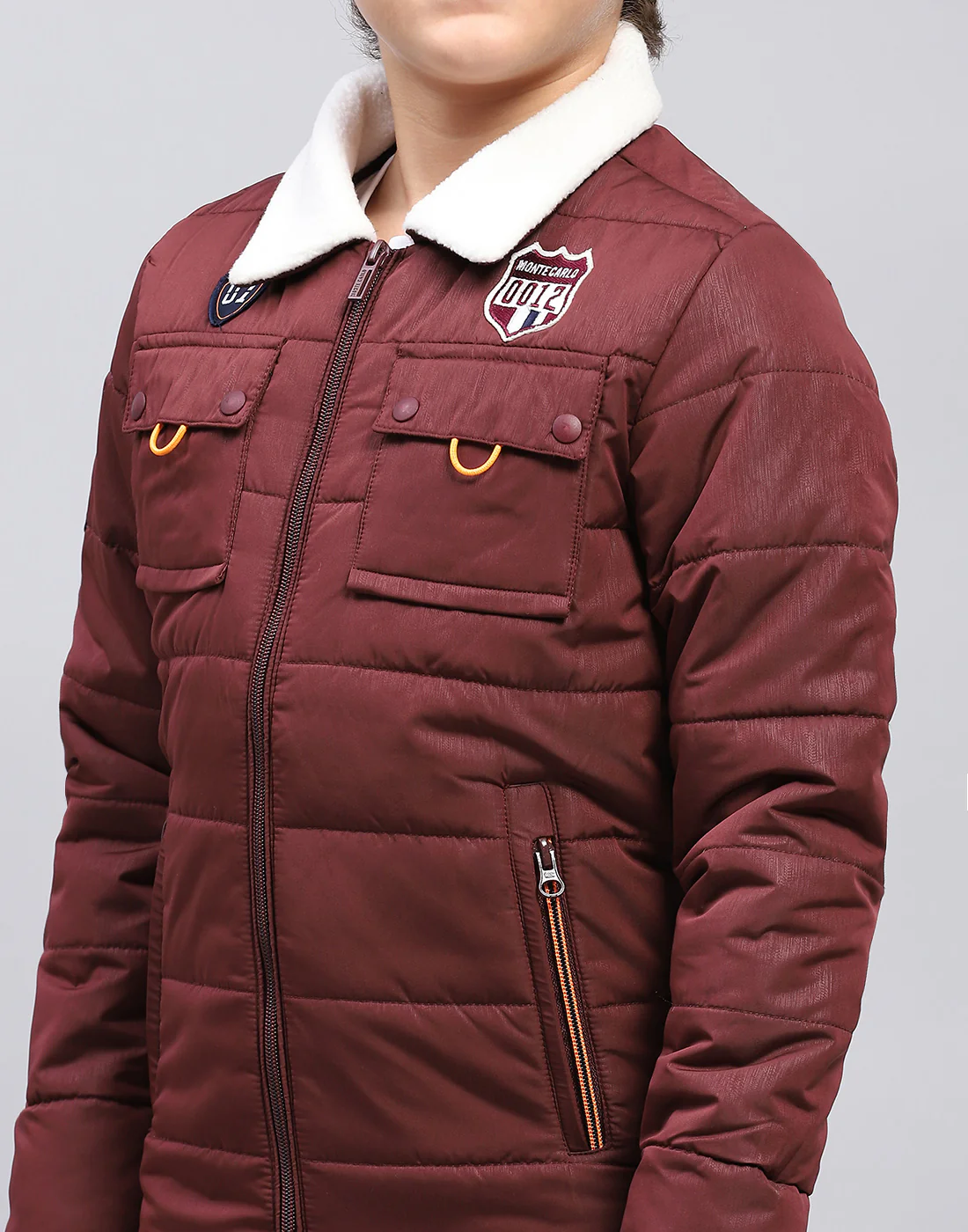 Boys Maroon Solid Collar Full Sleeve Jacket - Image 6