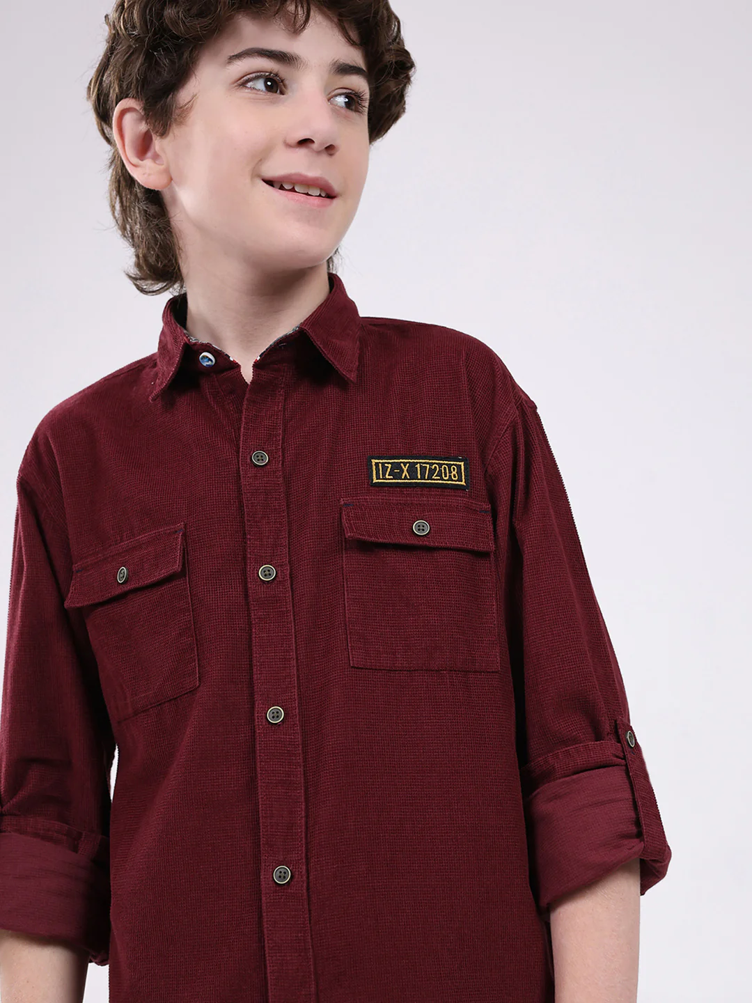 Boys Maroon Solid Collar Full Sleeve Shirt - Image 7