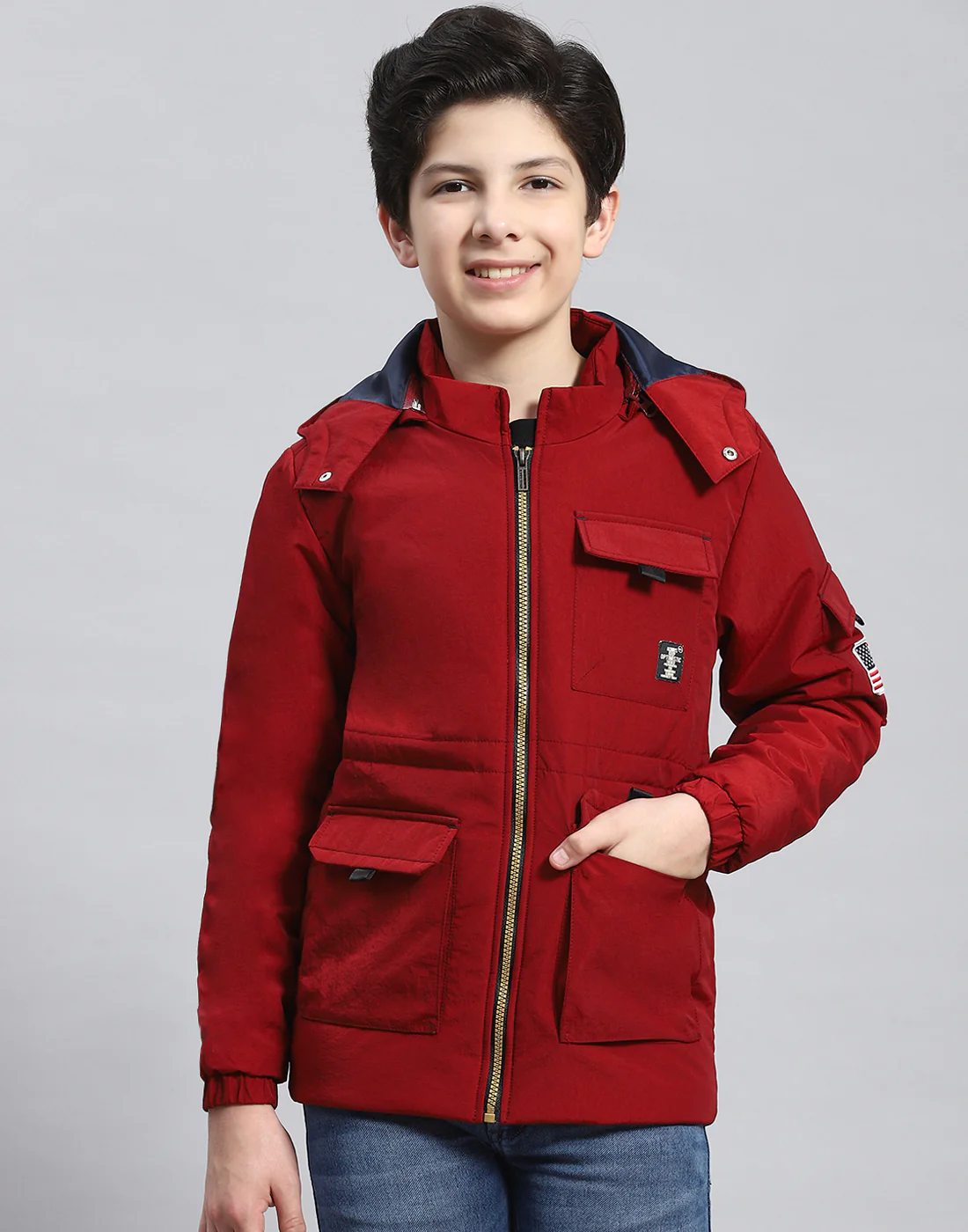 Boys Maroon Solid Hooded Full Sleeve Boys Jacket - Image 2
