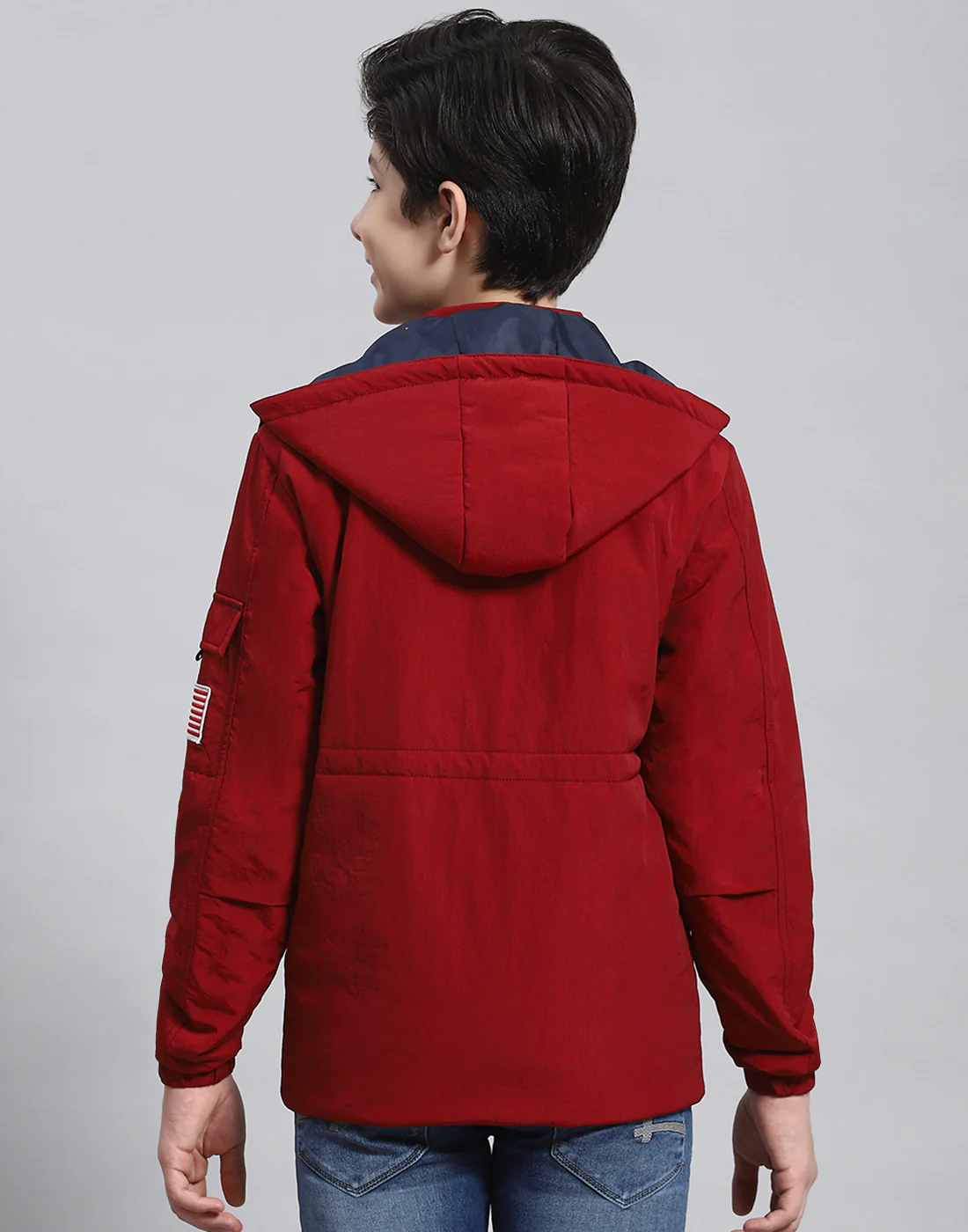 Boys Maroon Solid Hooded Full Sleeve Boys Jacket - Image 5