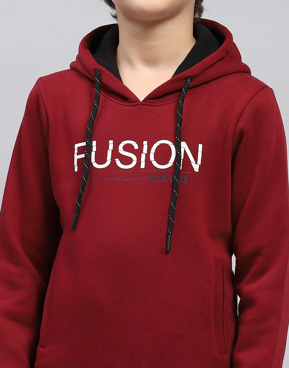 Boys Maroon Solid Hooded Full Sleeve Sweatshirt - Image 6