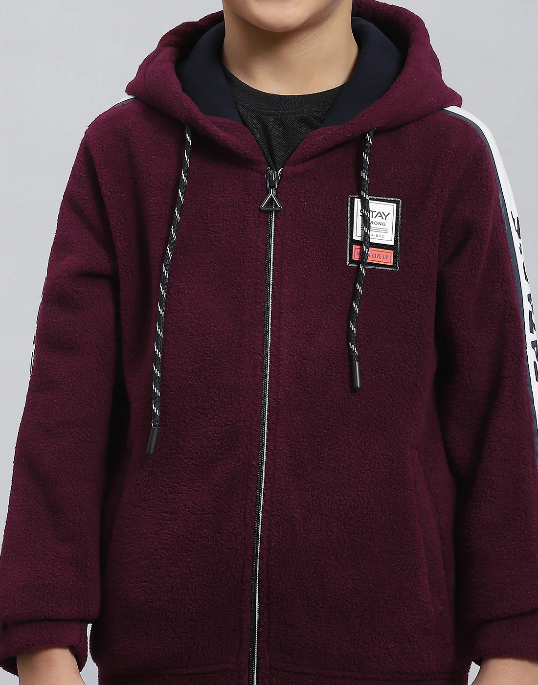 Boys Maroon Solid Hooded Full Sleeve Sweatshirt - Image 7