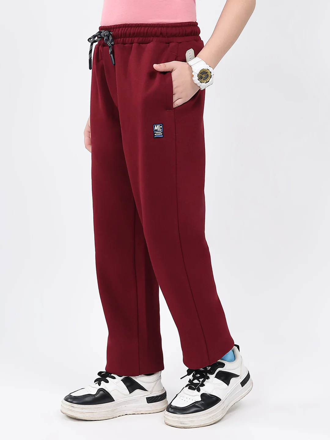 Boys Maroon Solid Regular Fit Lower - Image 3