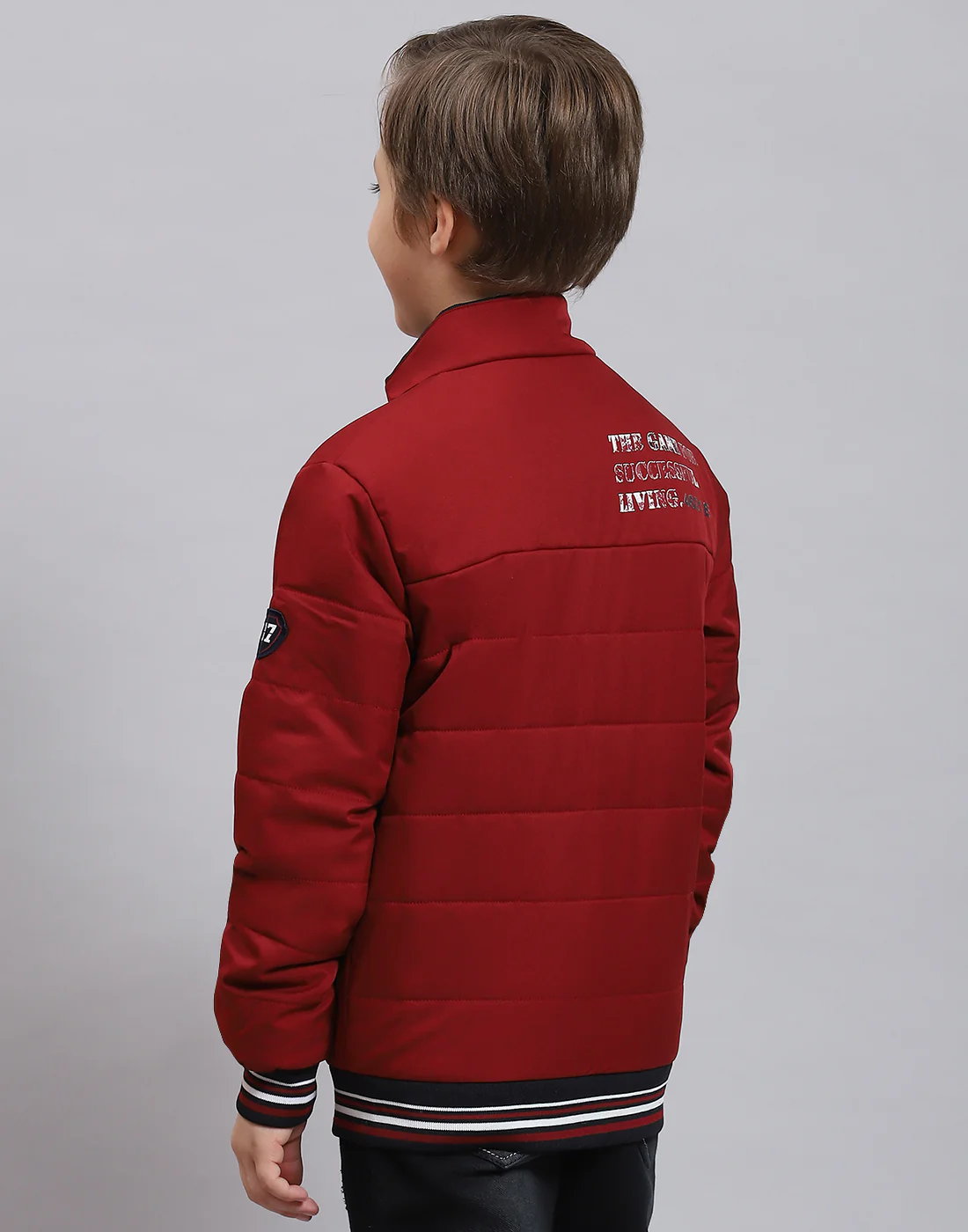 Boys Maroon Solid Stand Collar Full Sleeve Boys Jacket - Image 5