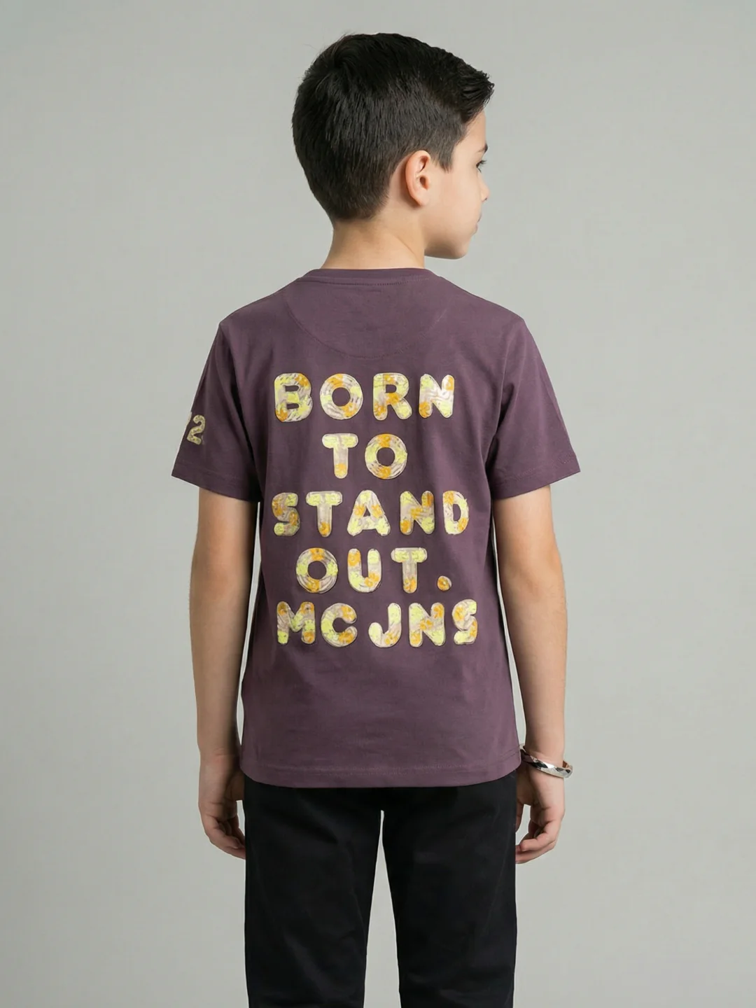 Boys Mauve Embroidered Round Neck Half Sleeve T-Shirt - Image 4