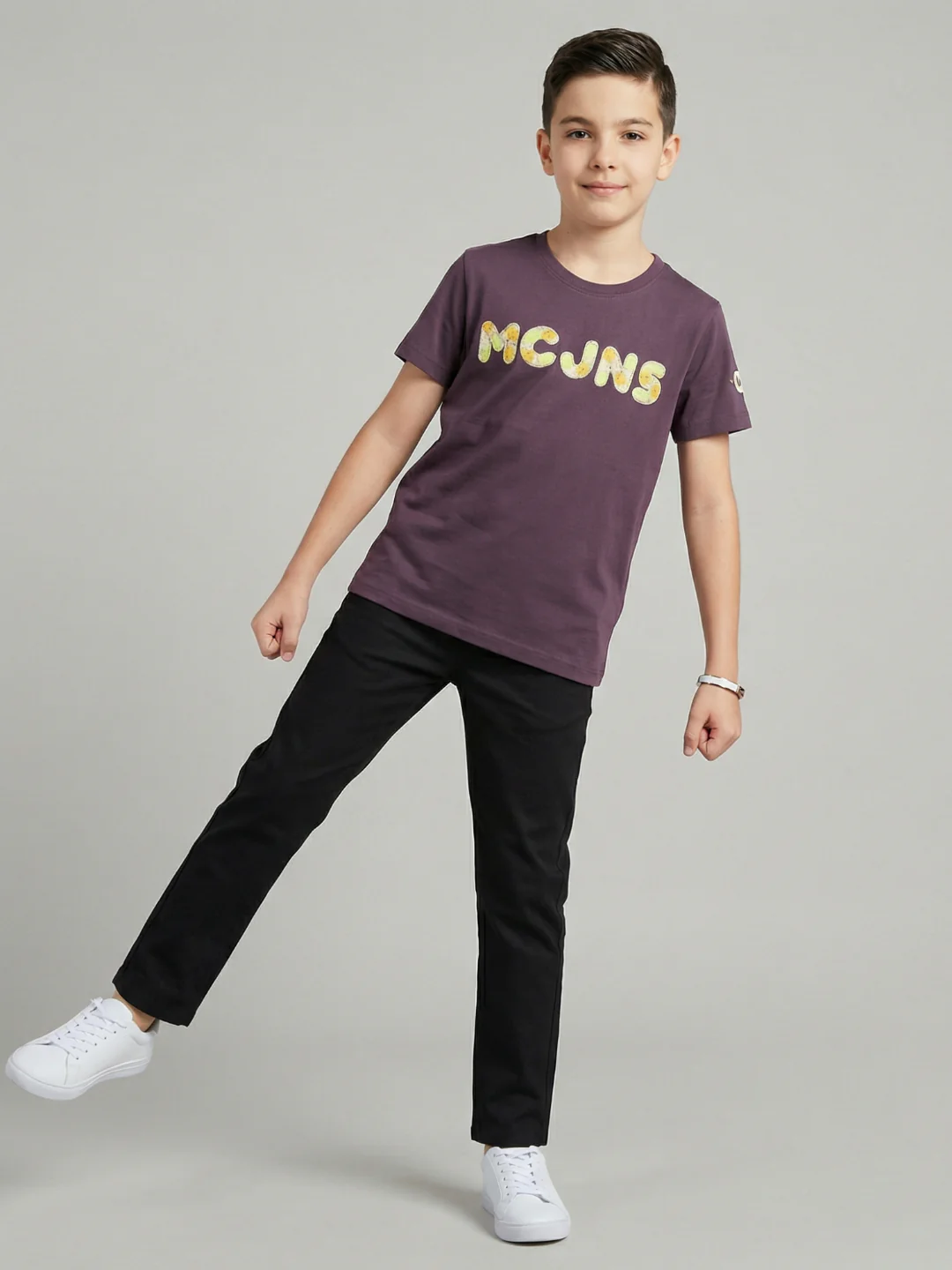 Boys Mauve Embroidered Round Neck Half Sleeve T-Shirt - Image 5