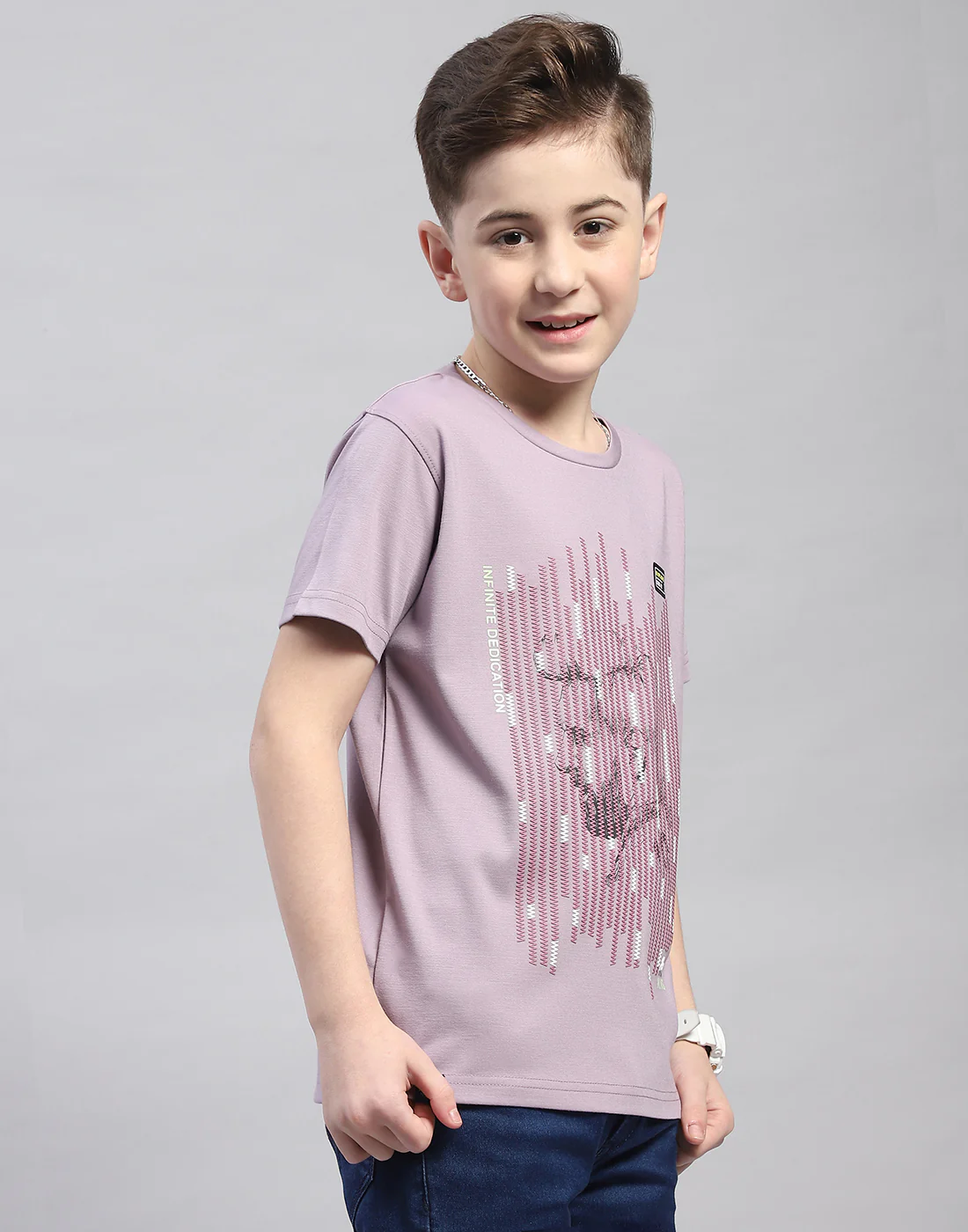 Boys Mauve Printed Round Neck Half Sleeve T-Shirt - Image 4