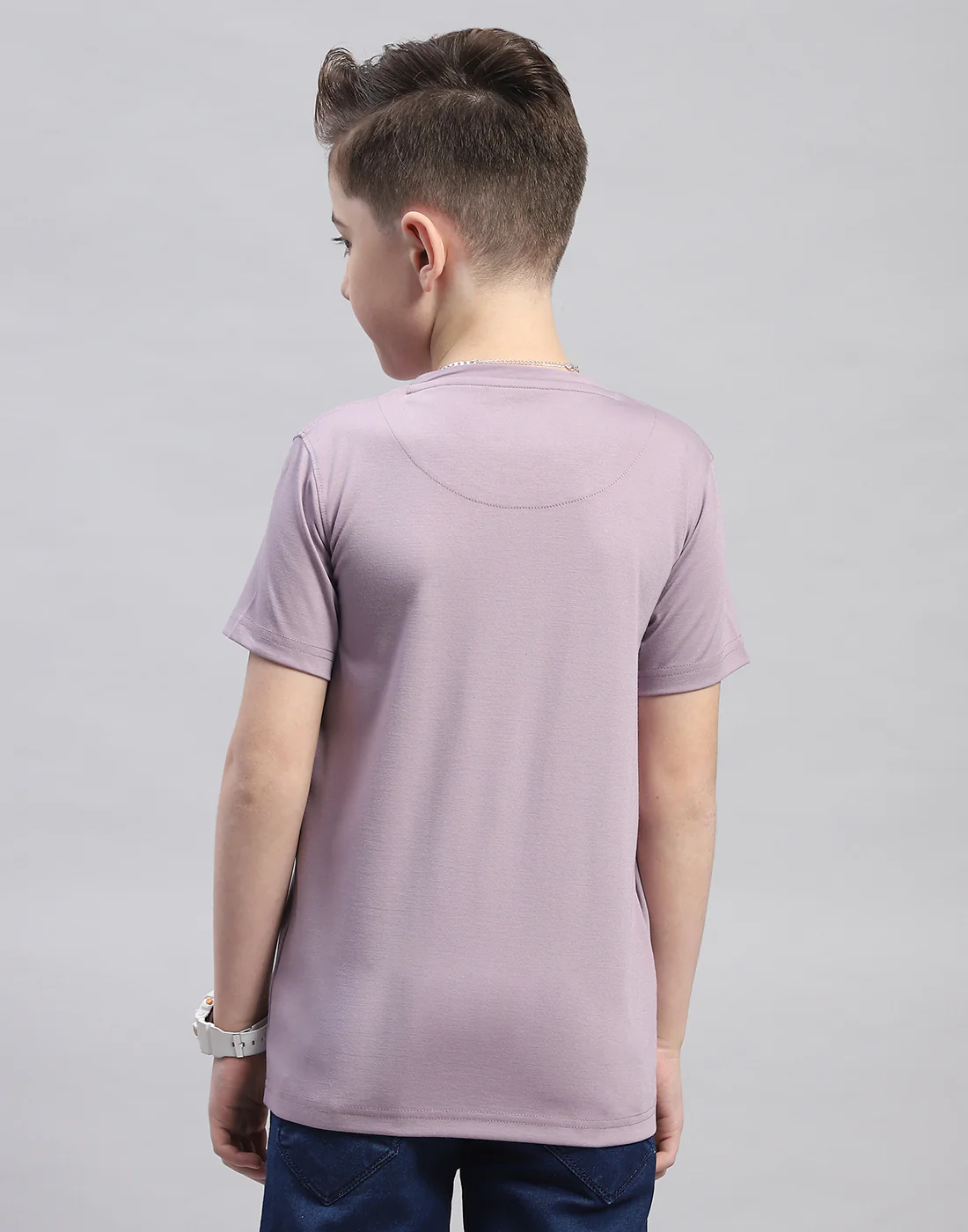 Boys Mauve Printed Round Neck Half Sleeve T-Shirt - Image 5