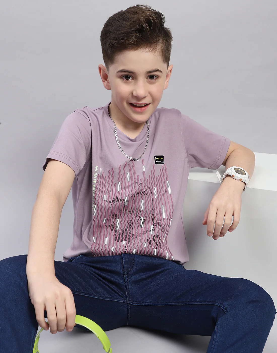 Boys Mauve Printed Round Neck Half Sleeve T-Shirt - Image 6