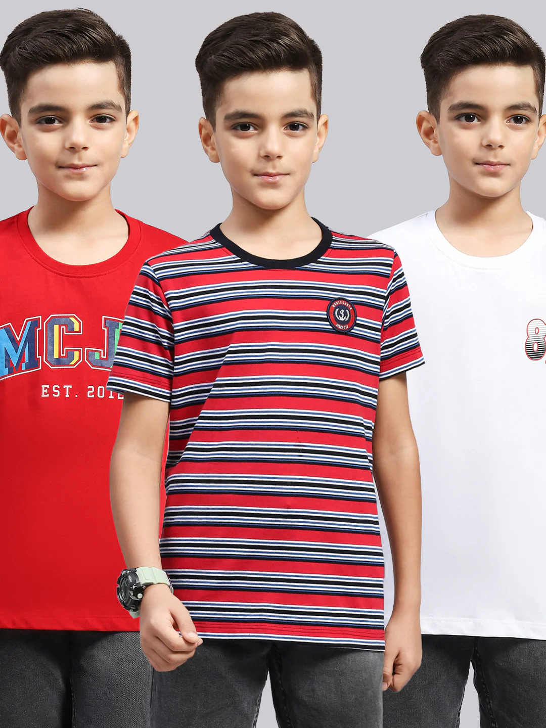 Boys Multi Color Printed Round Neck Half Sleeve T-Shirt (Pack of 3) - Image 2