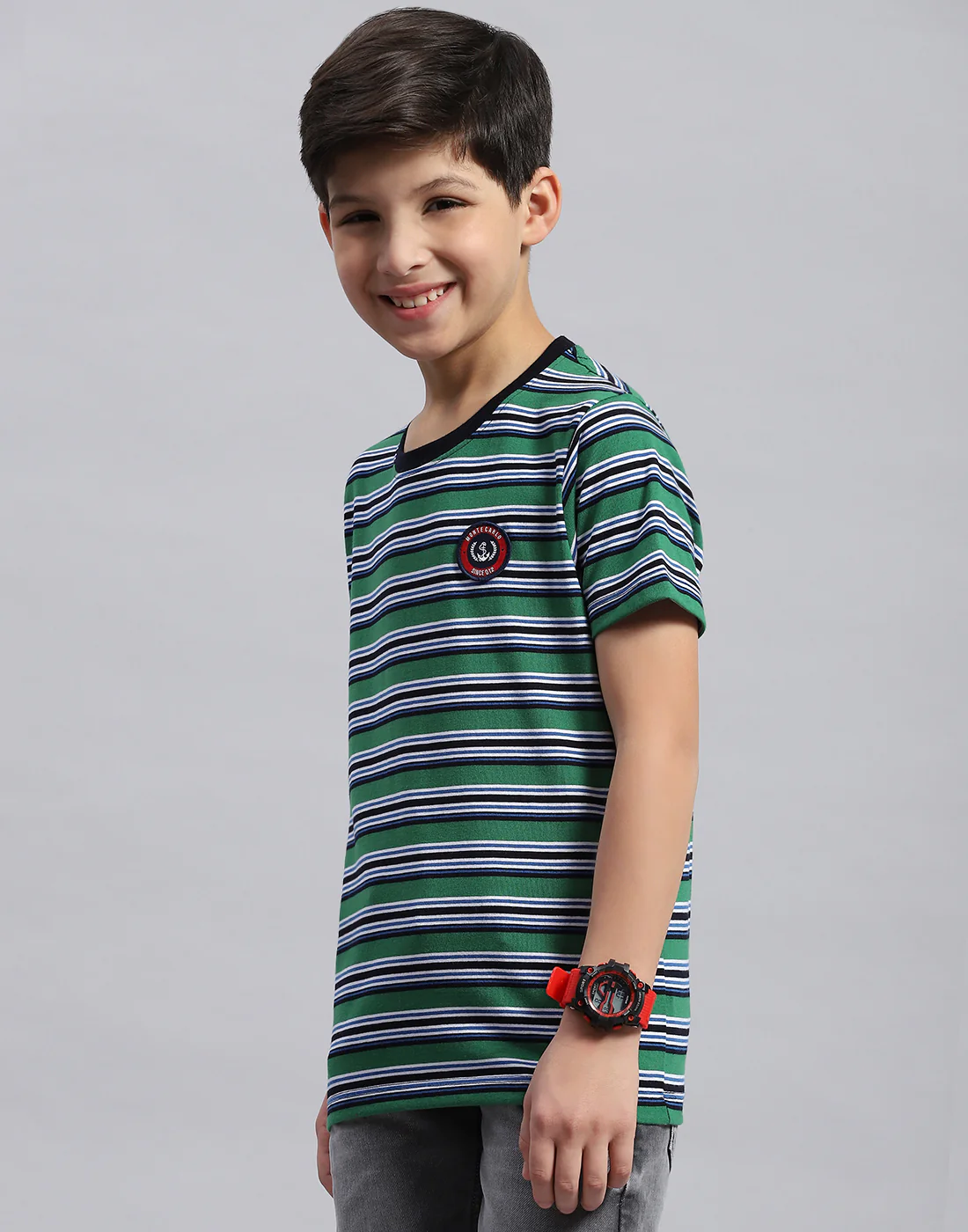 Boys Multi Color Printed Round Neck Half Sleeve T-Shirt - Image 4