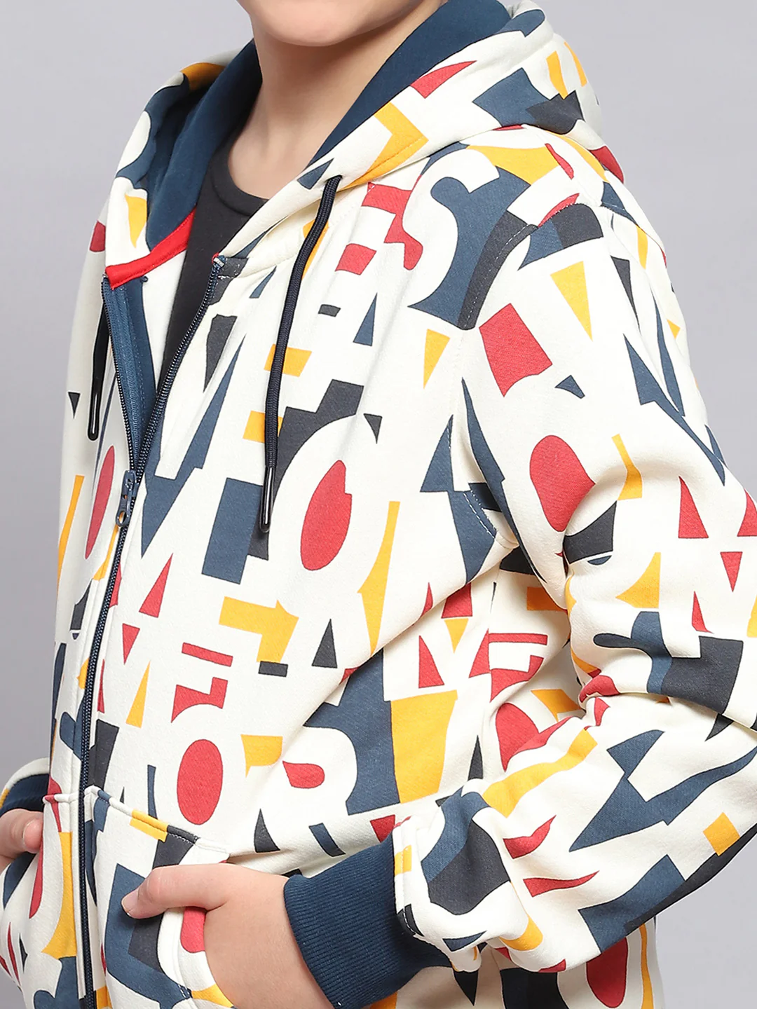 Boys Multicolor Printed Hooded Full Sleeve Sweatshirt - Image 6