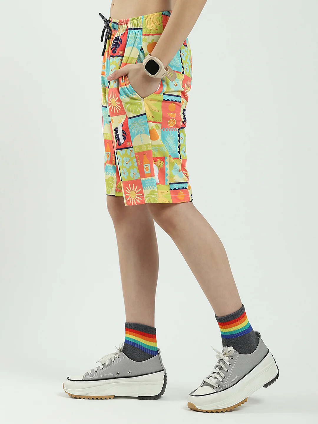 Boys Multicolor Printed Round Neck Half Sleeve Bermuda Set - Image 6