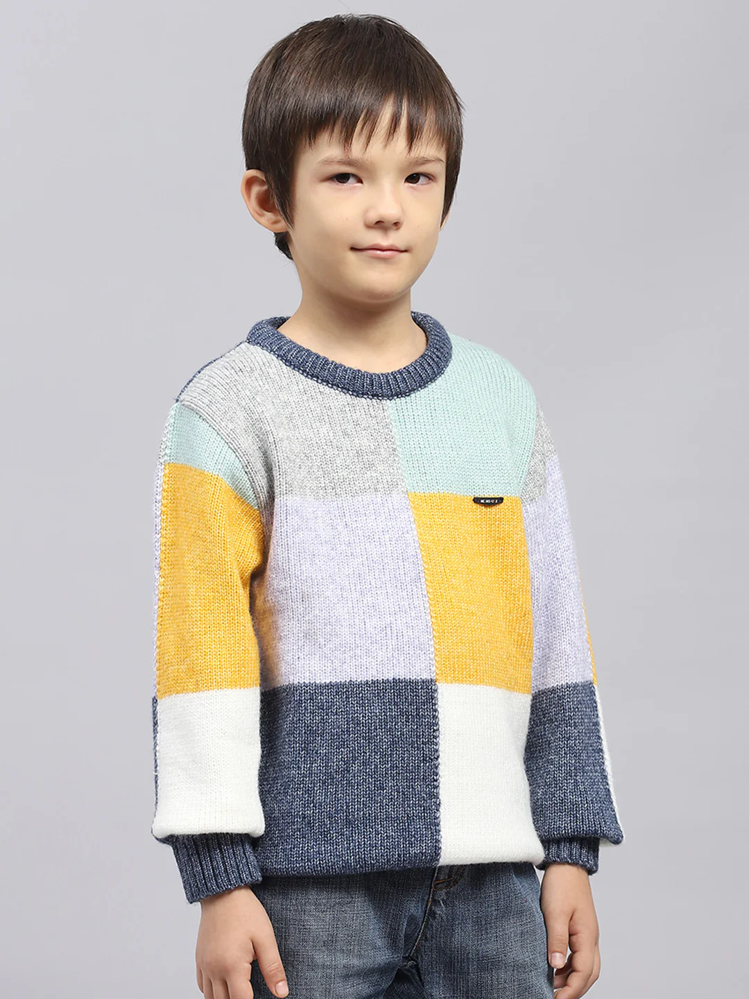 Boys Multicolor Self Design Round Neck Full Sleeve Pullover - Image 4