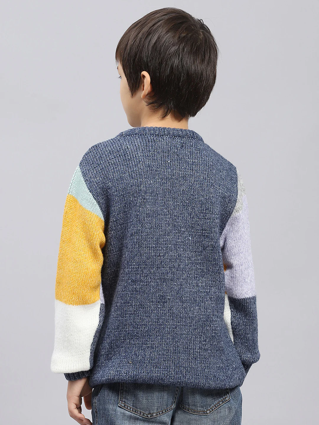 Boys Multicolor Self Design Round Neck Full Sleeve Pullover - Image 5