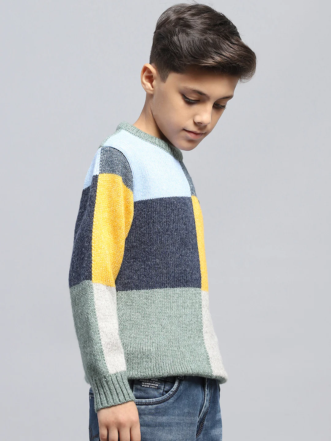 Boys Multicolor Self Design Round Neck Full Sleeve Pullover - Image 4