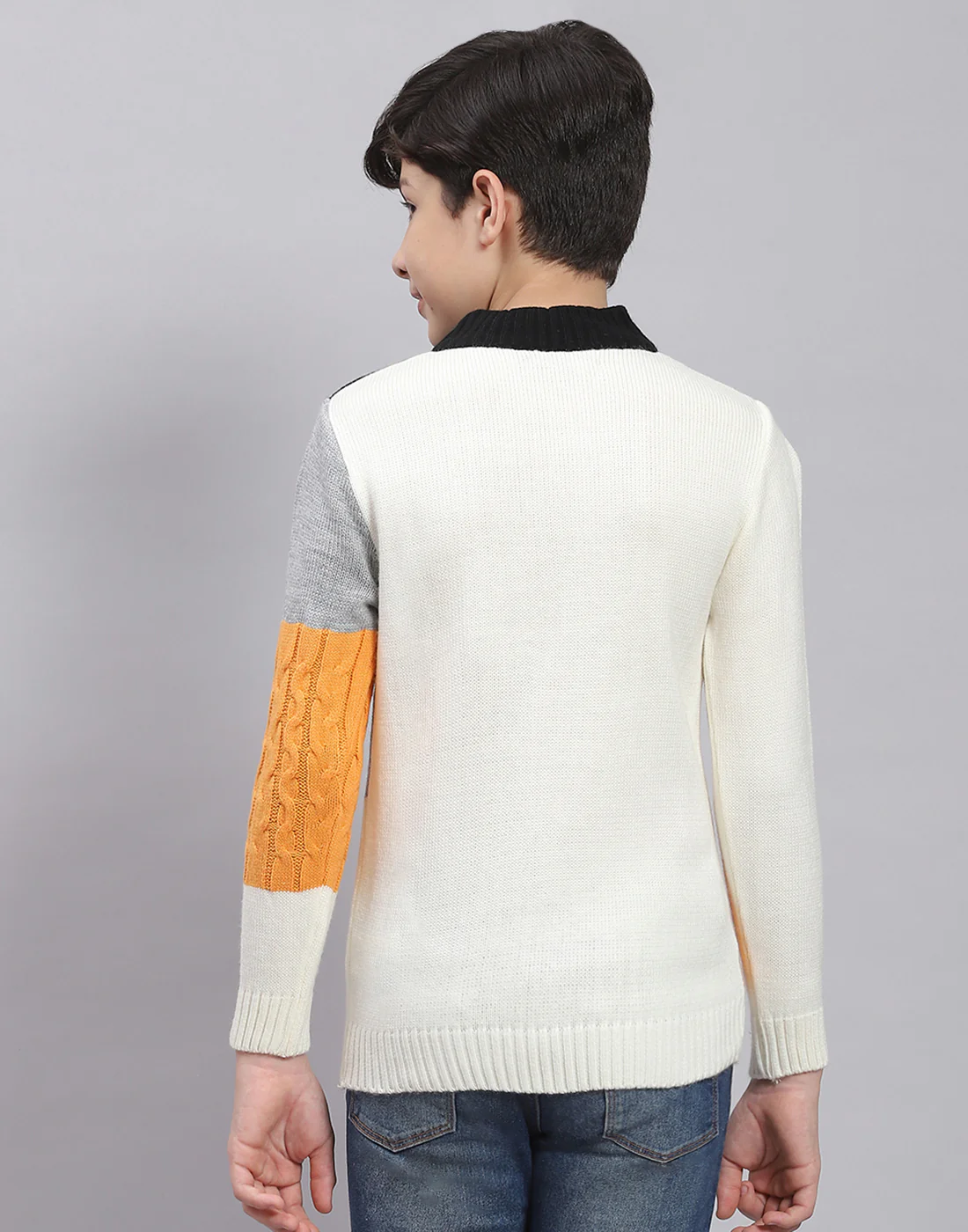 Boys Multicolor Self Design Round Neck Full Sleeve Sweater - Image 5