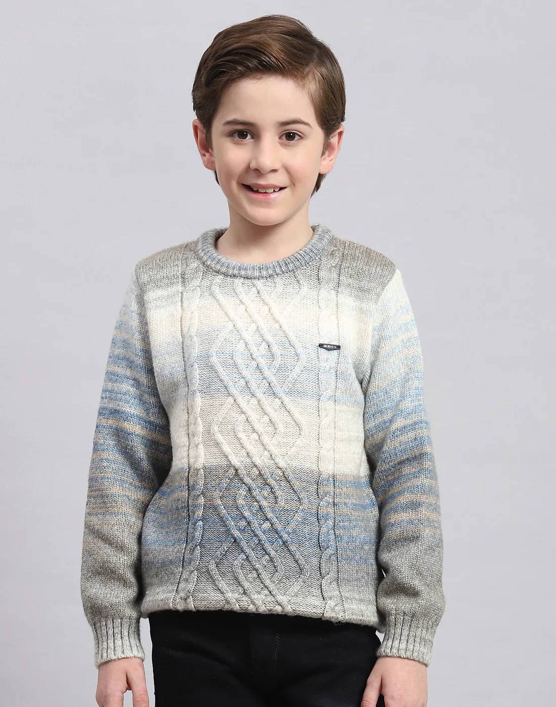 Boys Multicolor Self Design Round Neck Full Sleeve Sweater - Image 2