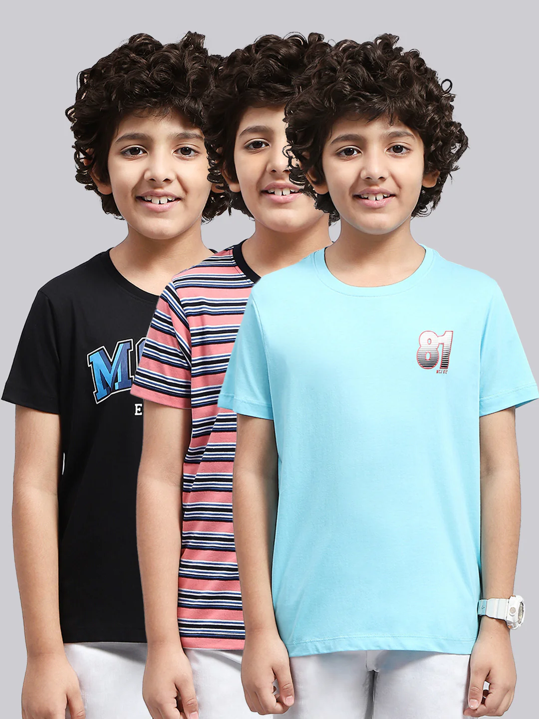Boys Multicolor Stripe Round Neck Half Sleeve T-Shirt (Pack of 3) - Image 2