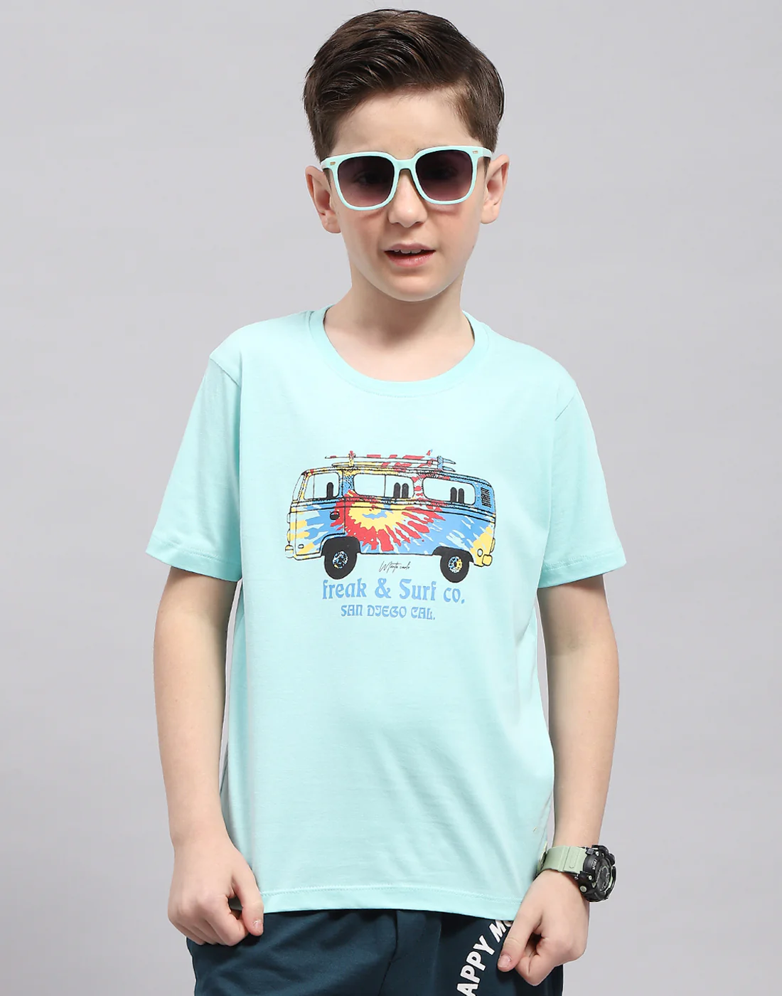 Boys Mustar & Aqua Blue Printed Round Neck Half Sleeve T-Shirt (Pack of 2) - Image 8