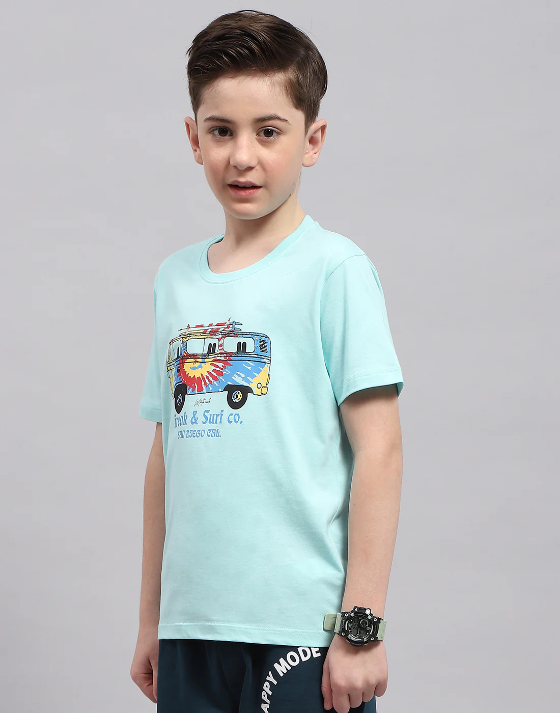 Boys Mustar & Aqua Blue Printed Round Neck Half Sleeve T-Shirt (Pack of 2) - Image 9