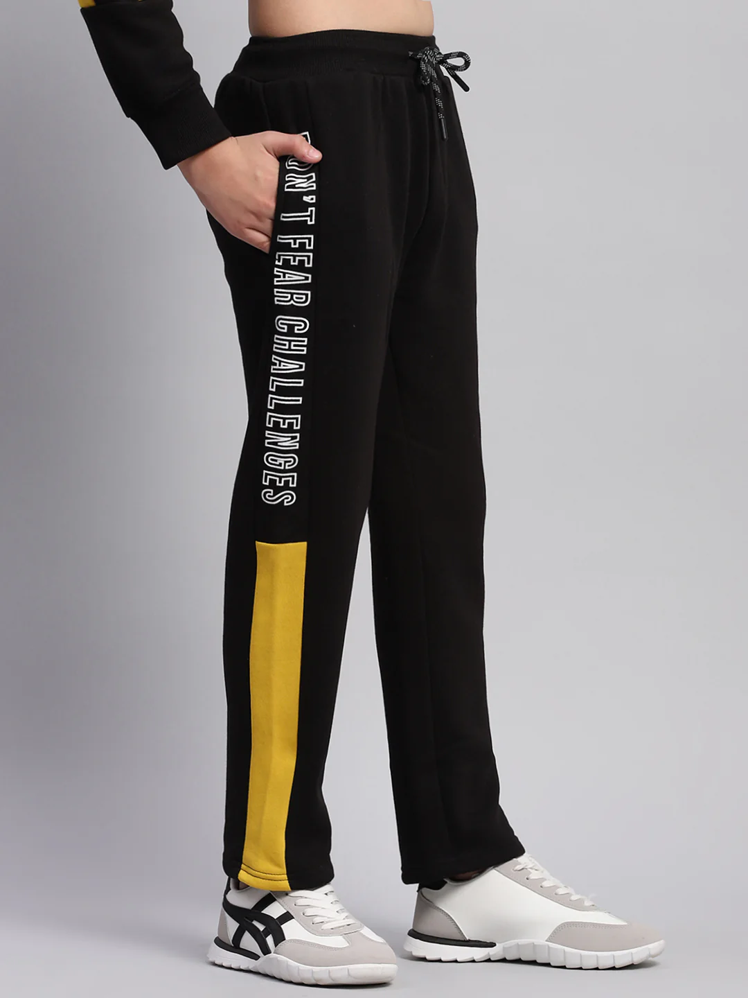 Boys Mustard & Black Printed Hooded Full Sleeve Tracksuit - Image 7