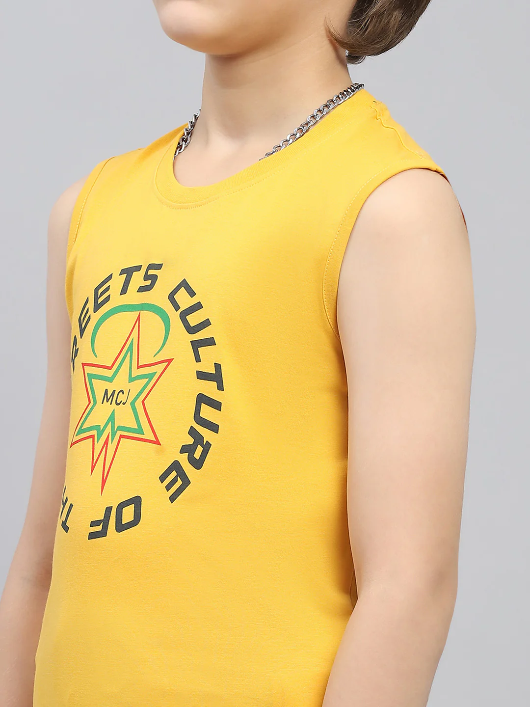 Boys Mustard & Blue Printed Round Neck Sleeveless T-Shirt (Pack of 2) - Image 10