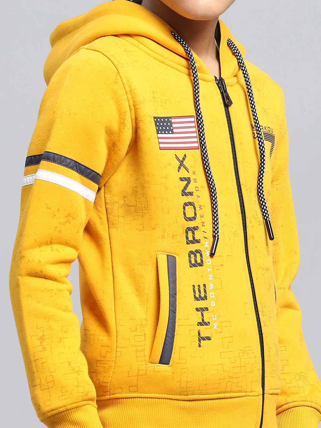 Boys Mustard Printed Hooded Full Sleeve Sweatshirt - Image 6