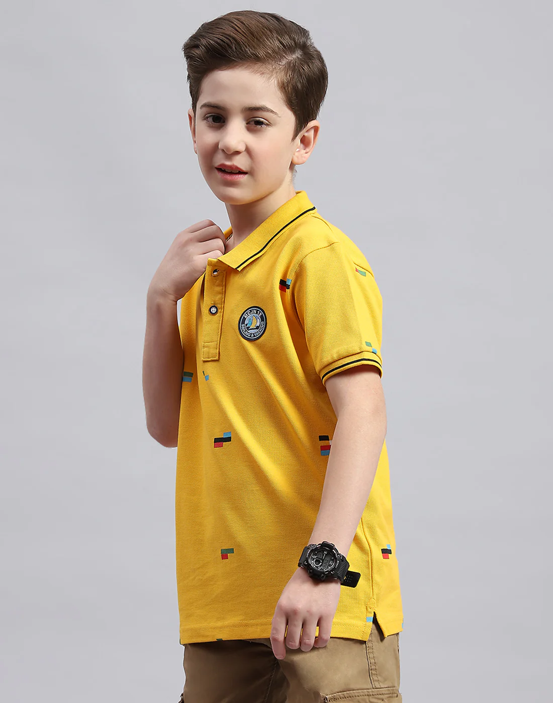 Boys Mustard Printed Polo Collar Half Sleeve T-Shirt - Image 3
