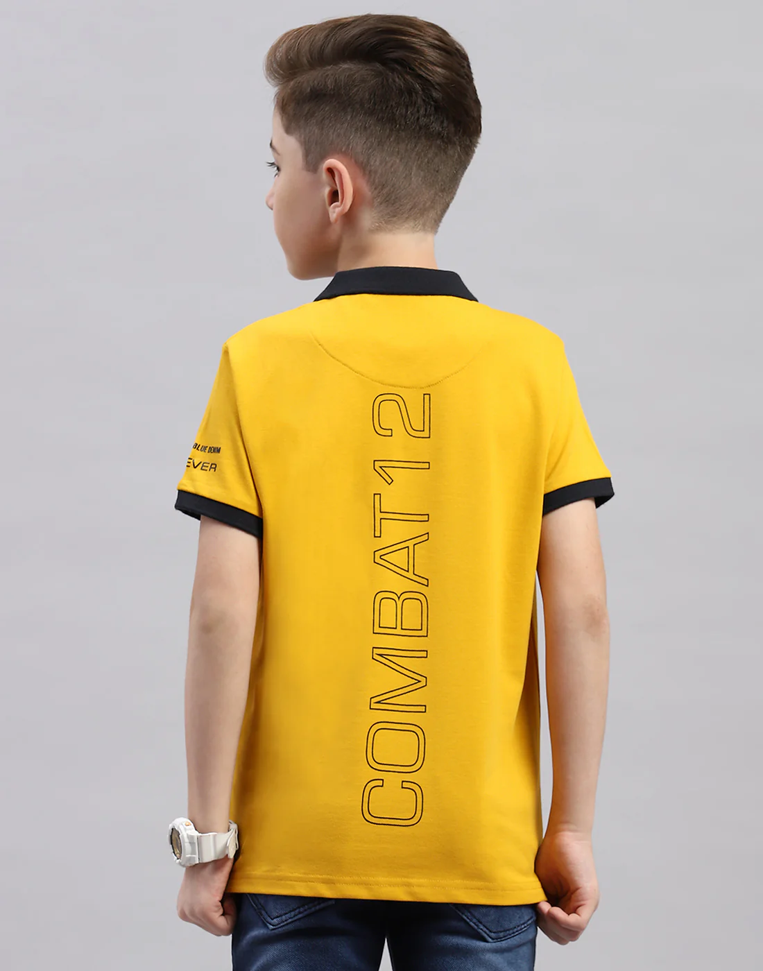 Boys Mustard Printed Polo Collar Half Sleeve T-Shirt - Image 5