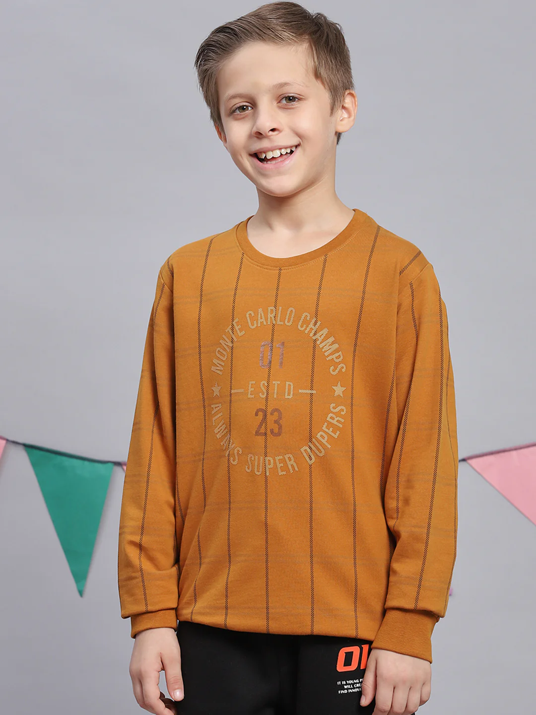 Boys Mustard Printed Round Neck Full Sleeve Sweatshirt - Image 2