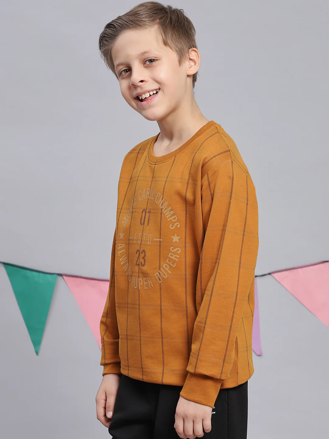 Boys Mustard Printed Round Neck Full Sleeve Sweatshirt - Image 3