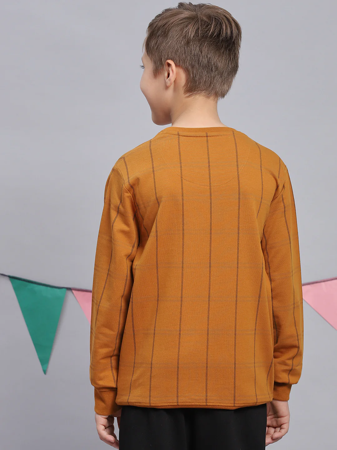 Boys Mustard Printed Round Neck Full Sleeve Sweatshirt - Image 5