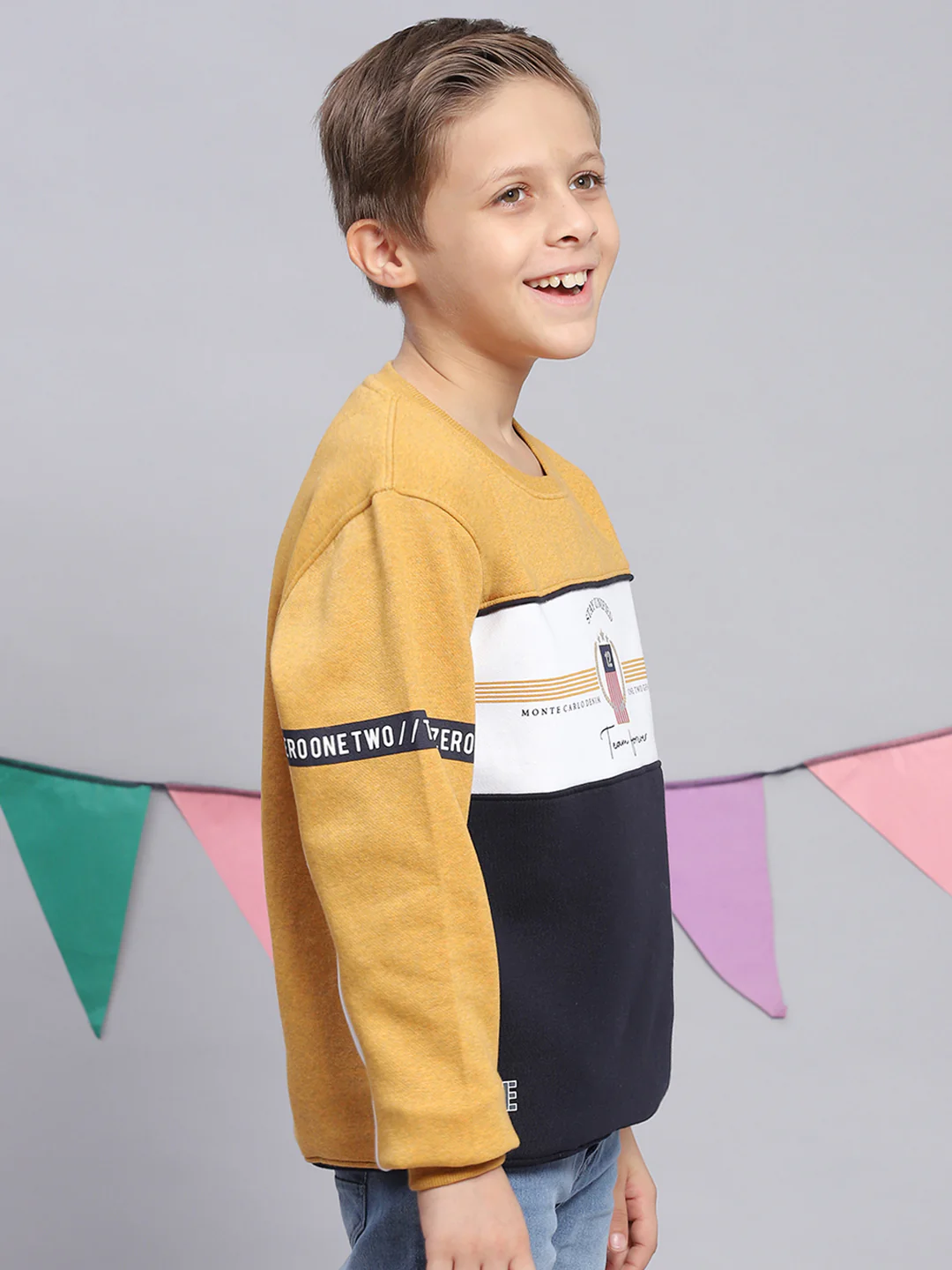 Boys Mustard Printed Round Neck Full Sleeve Sweatshirt - Image 4