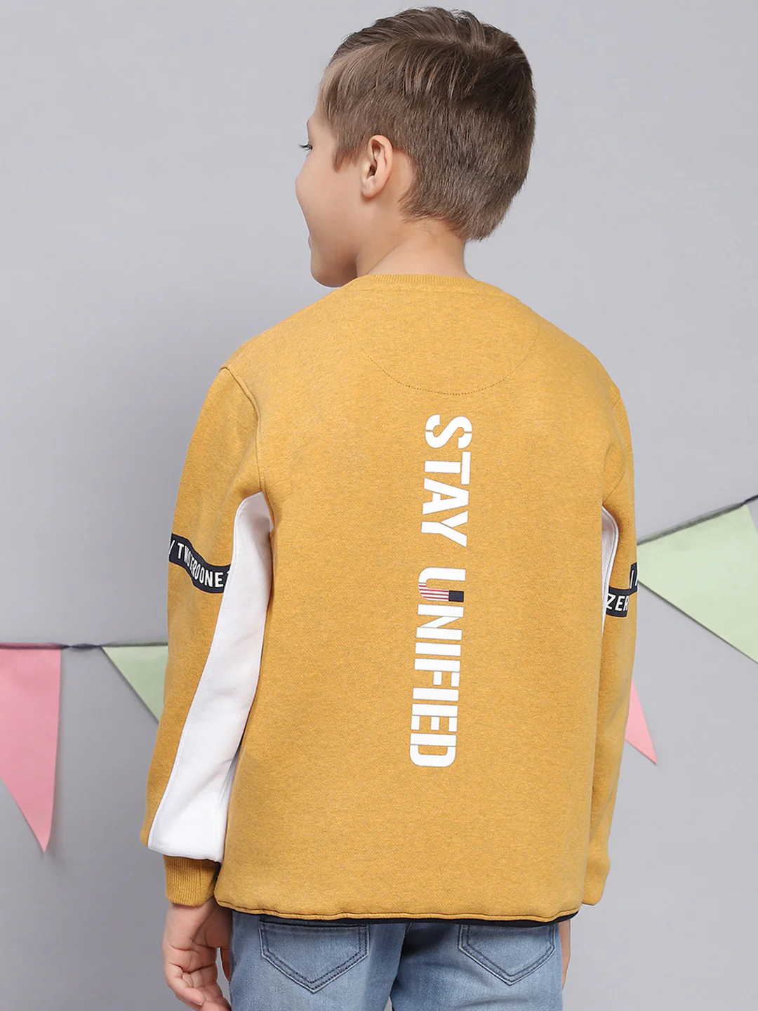 Boys Mustard Printed Round Neck Full Sleeve Sweatshirt - Image 5