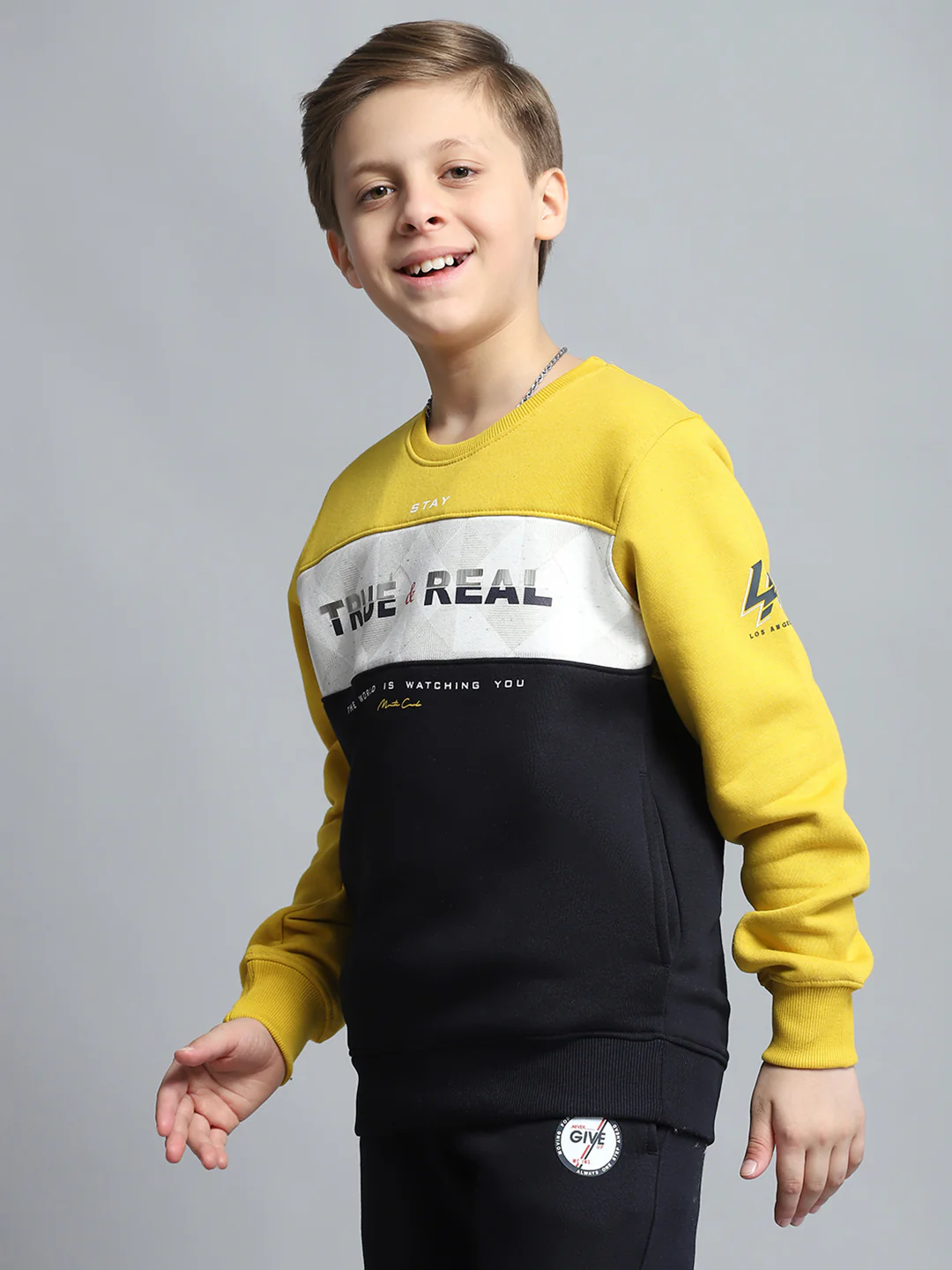 Boys Mustard Printed Round Neck Full Sleeve Tracksuit - Image 3