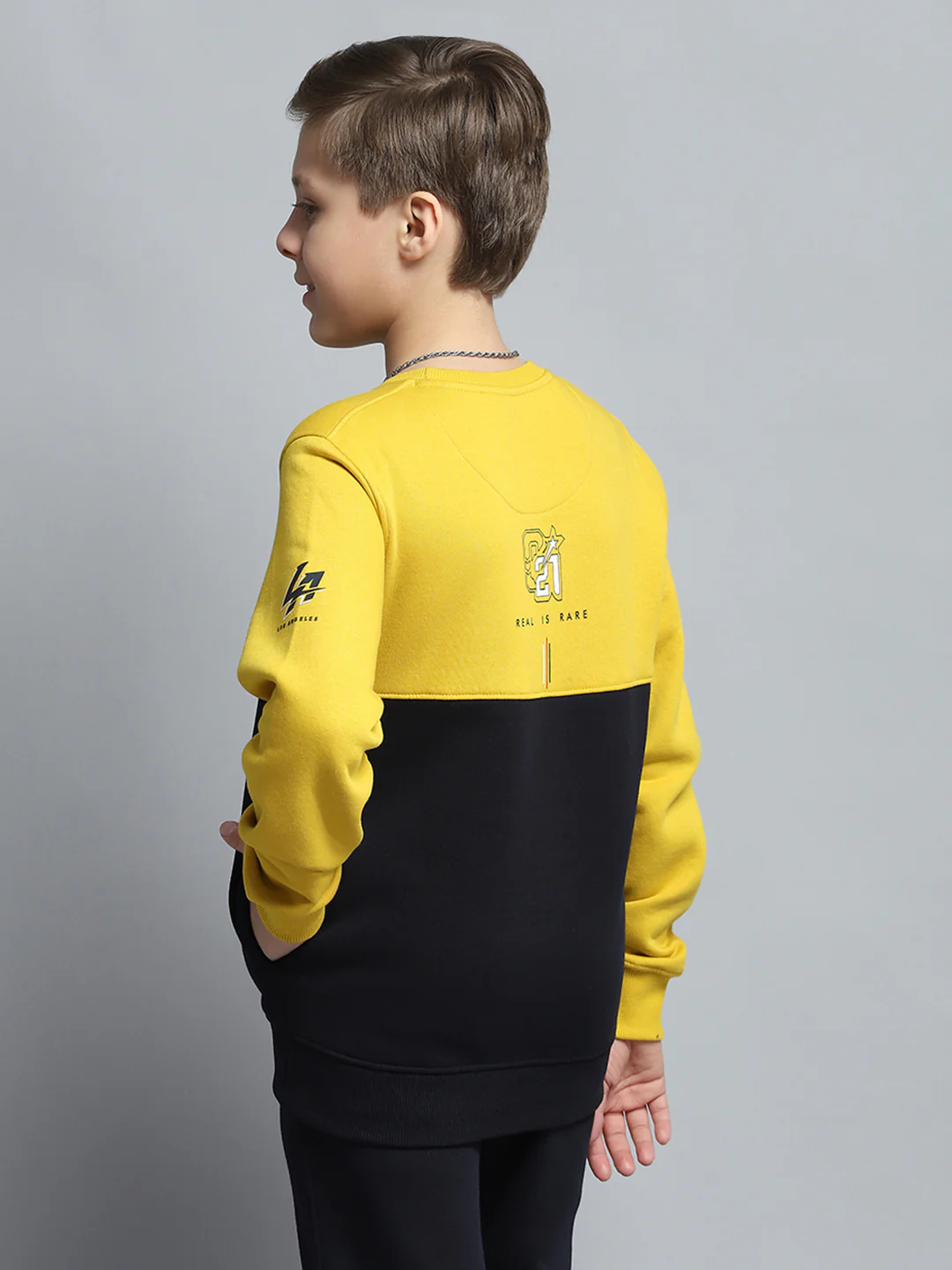 Boys Mustard Printed Round Neck Full Sleeve Tracksuit - Image 5