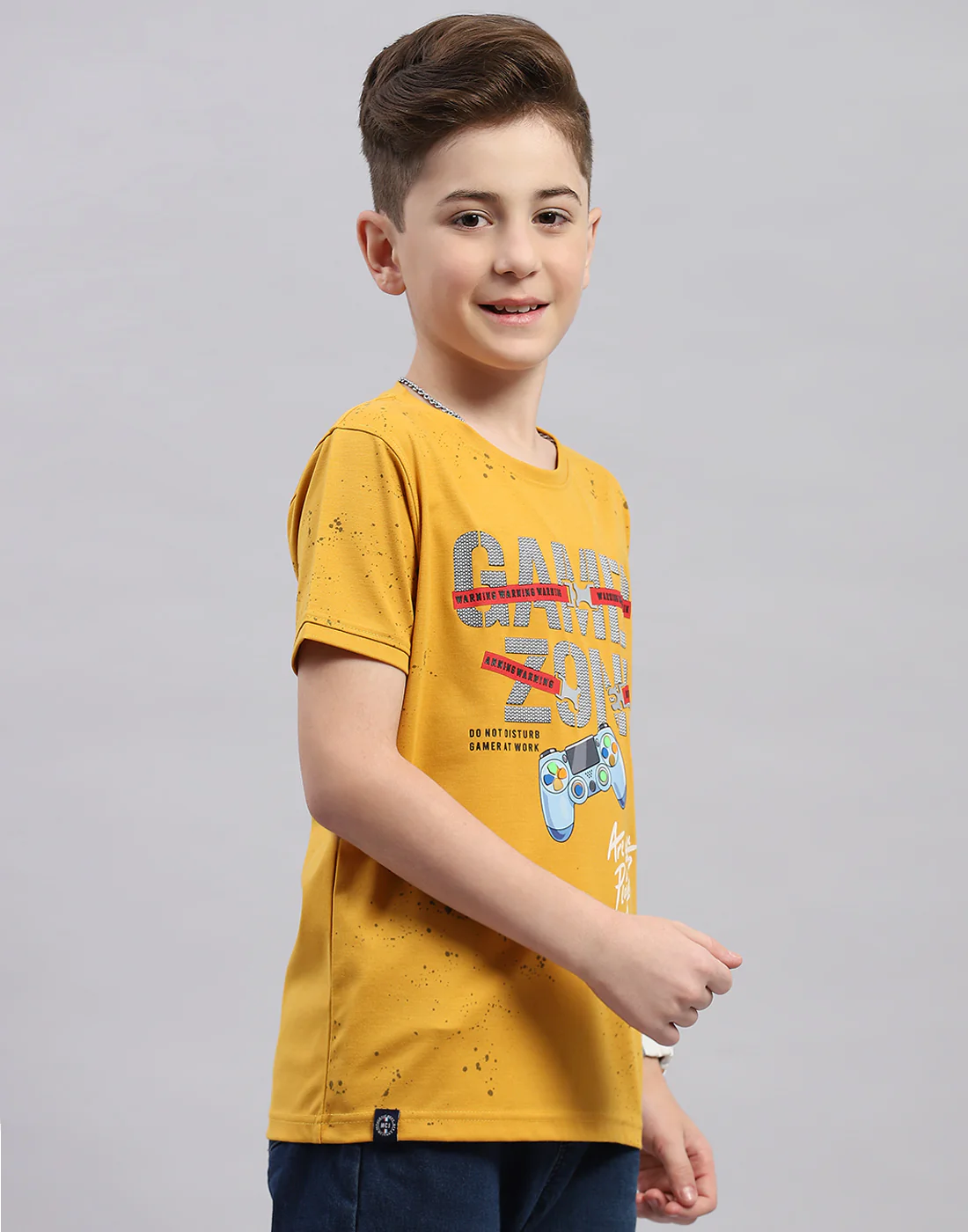 Boys Mustard Printed Round Neck Half Sleeve T-Shirt - Image 4