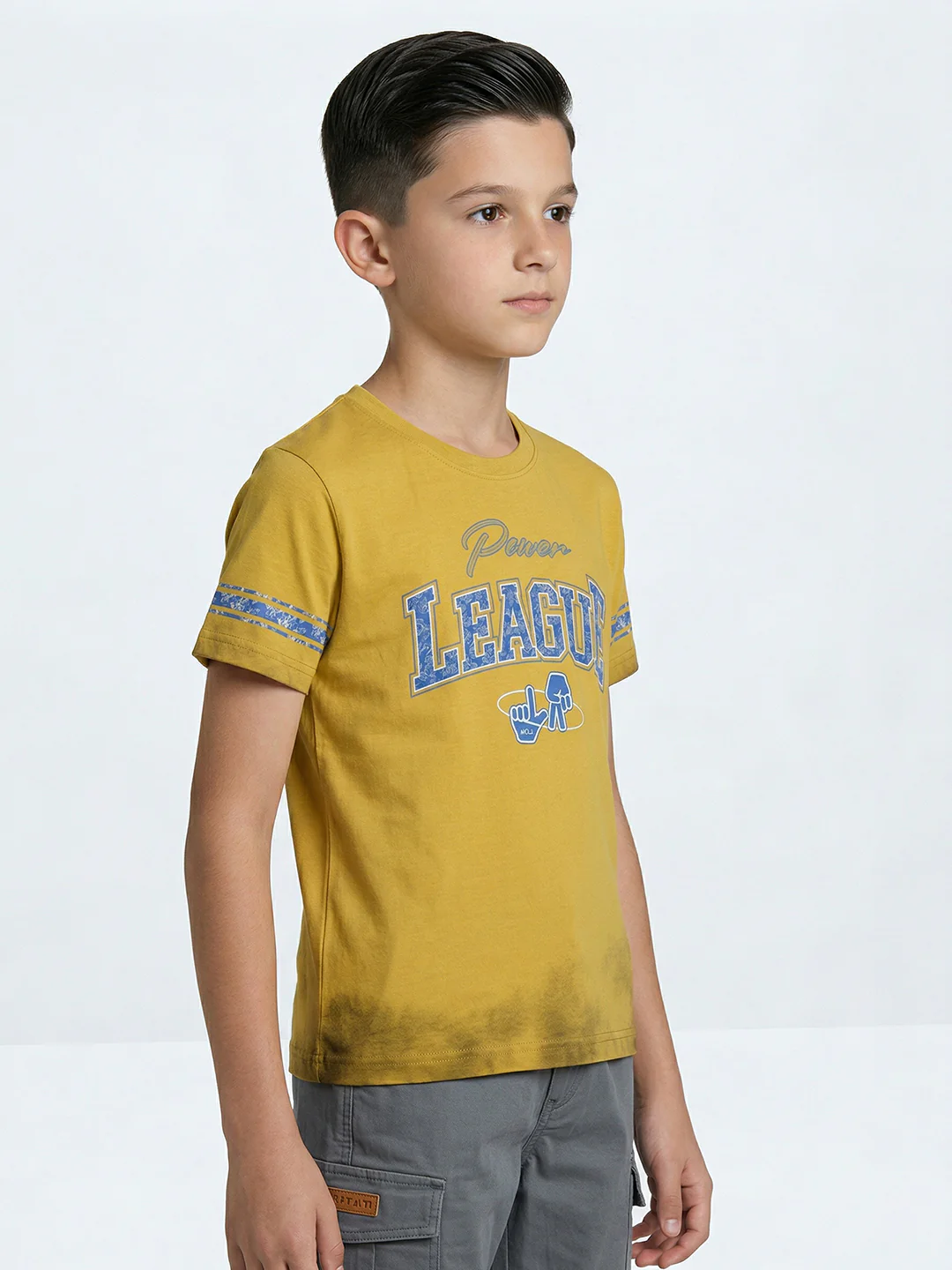 Boys Mustard Printed Round Neck Half Sleeve T-Shirt - Image 2