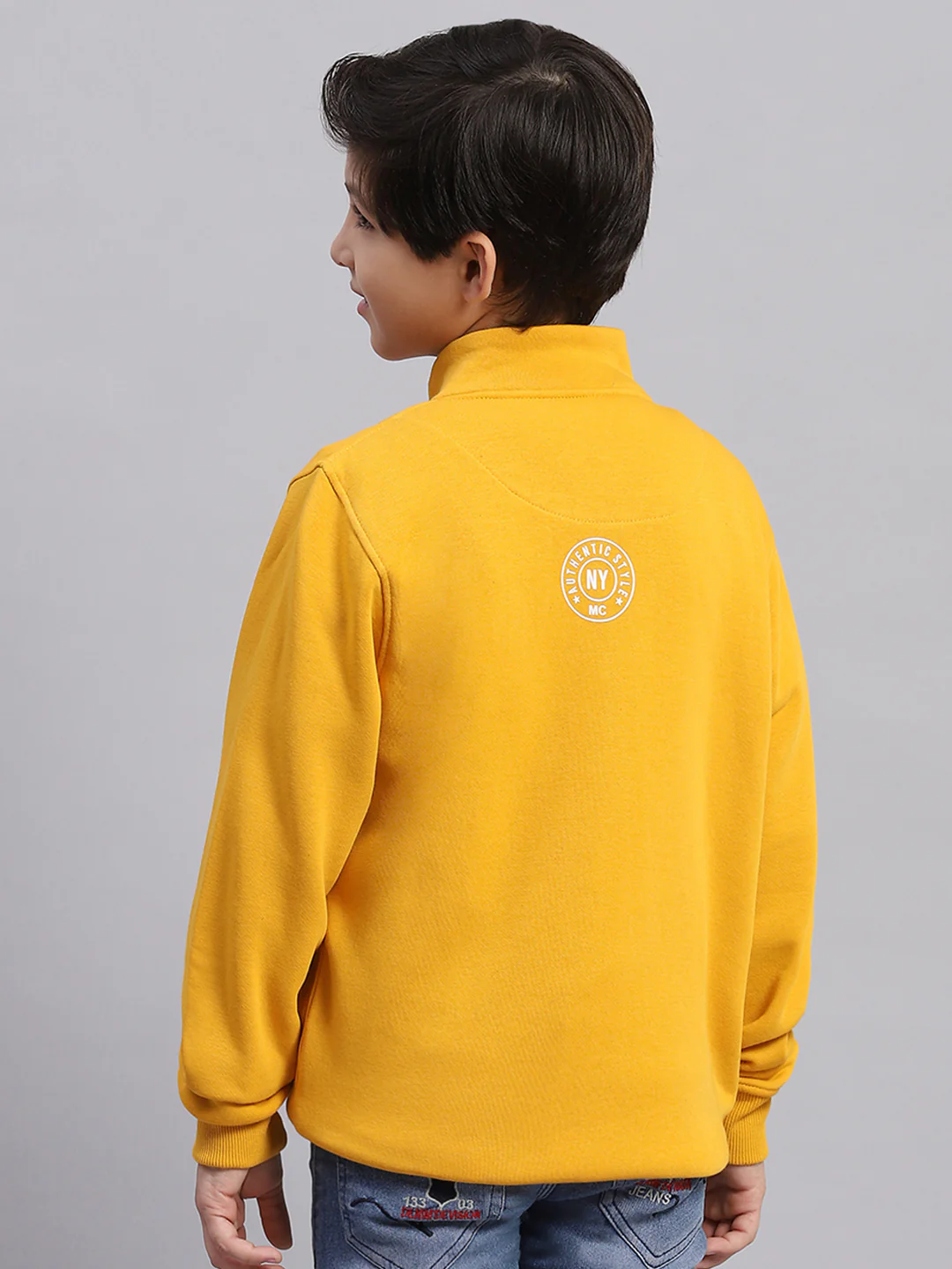 Boys Mustard Printed Stand Collar Full Sleeve Sweatshirt - Image 5