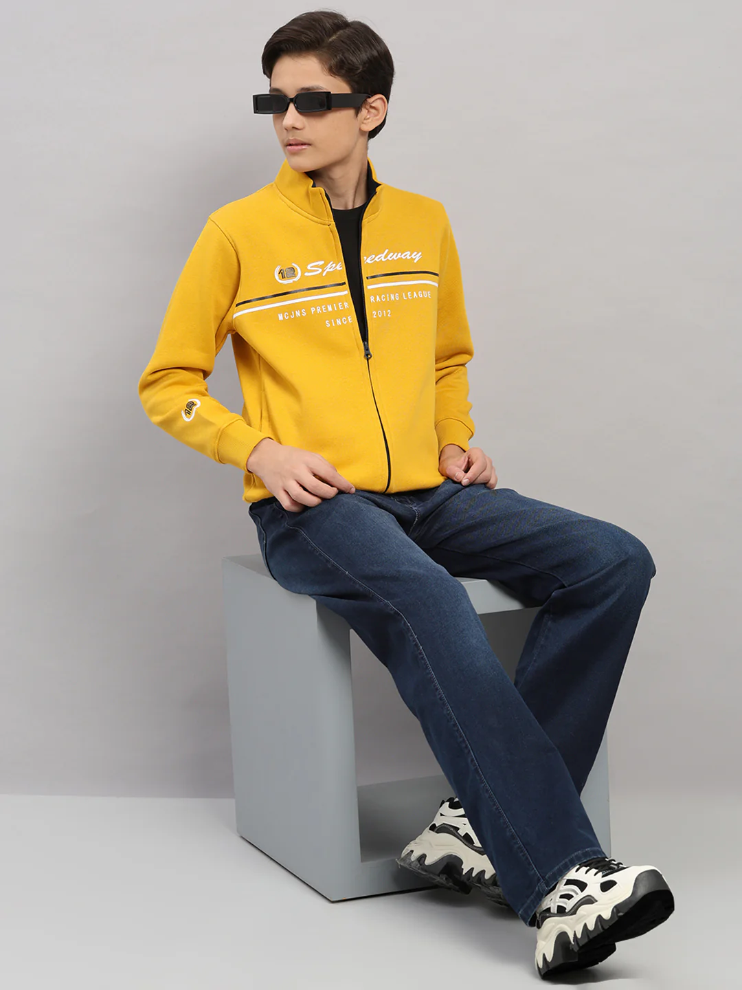 Boys Mustard Printed Turtle Neck Full Sleeve Sweatshirt - Image 2