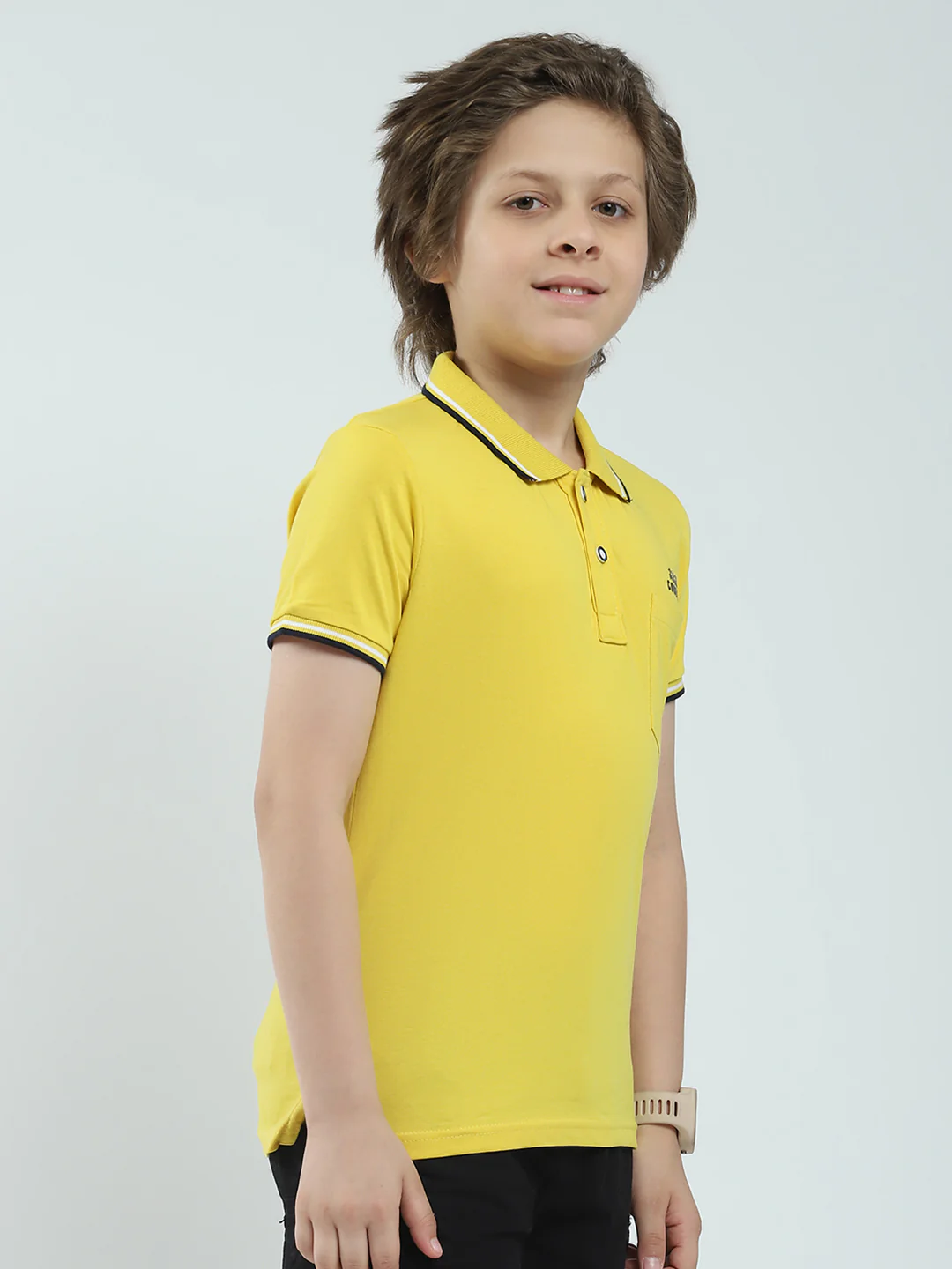 Boys Mustard Solid Collar Half Sleeve T-Shirt - Image 4