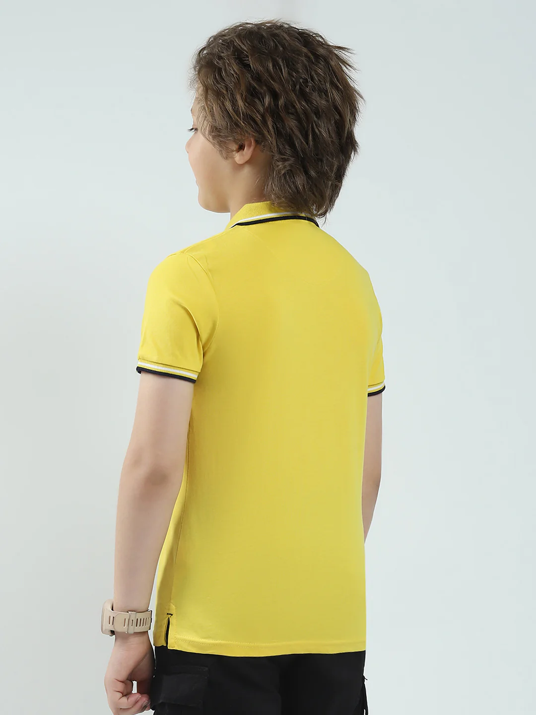 Boys Mustard Solid Collar Half Sleeve T-Shirt - Image 5