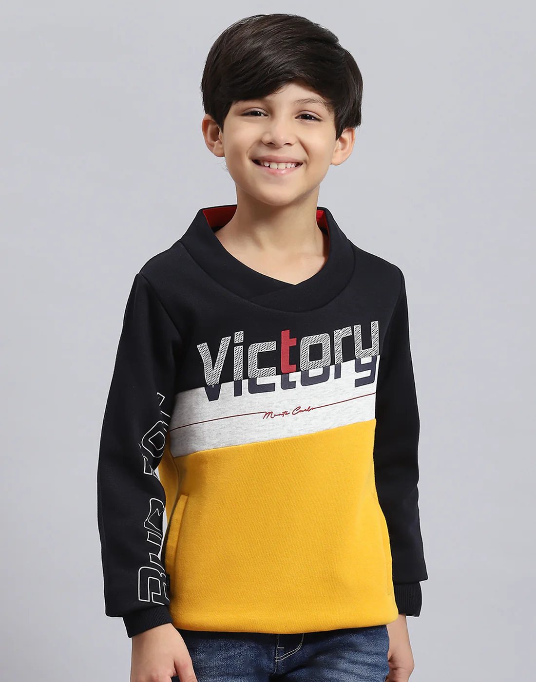 Boys Mustard Solid F Neck Full Sleeve Sweatshirt - Image 2